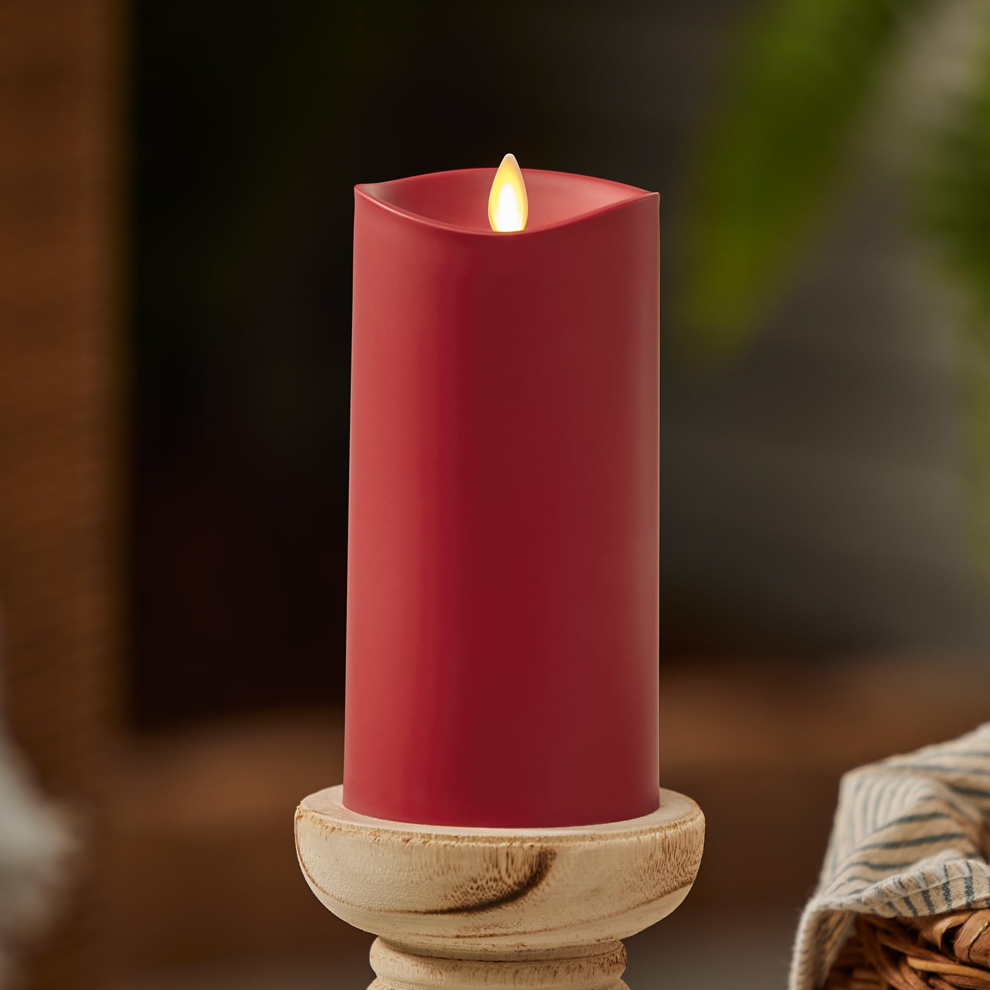 Luminara Cherry Red Outdoor Flameless Candle Moving Flame Led Pillar Battery Operated Lights For Outdoor Decor Premium Plastic I
