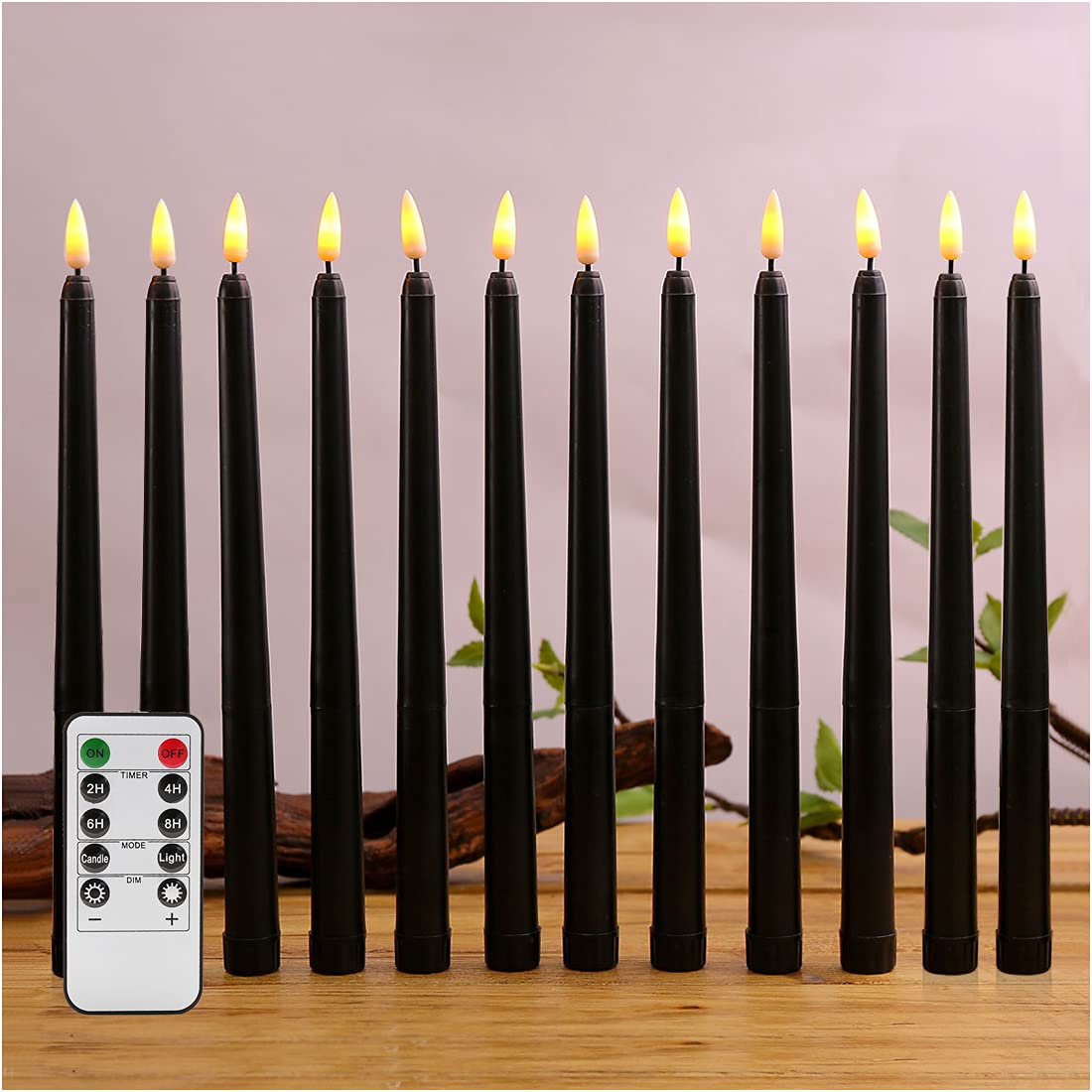 Duduta Black Halloween Flameless Taper Candles With Remote Timer, Flickering Battery Led Candlesticks Set Of 12