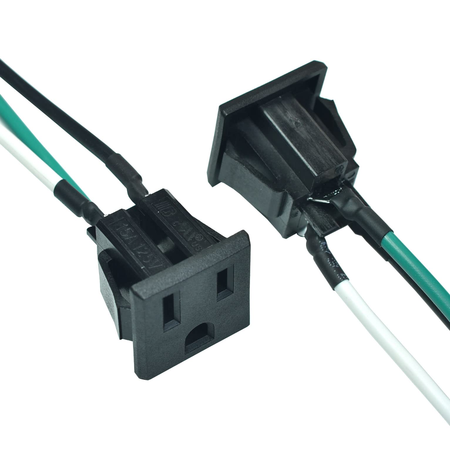 2Pcs 15A 125V Ac Panel Mount Outlet Industrial Plug Female Connectors Adapter With 14Awg Connection Line,3 Pins Us Power Socket