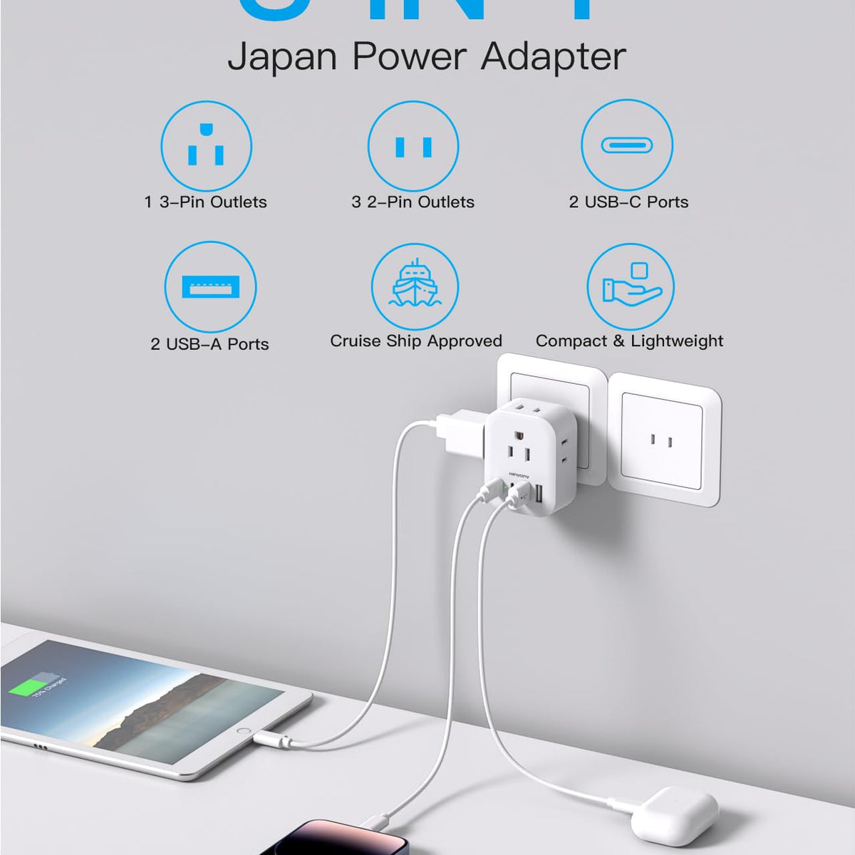 Us To Japan Plug Adapter, Japan Power Travel Adpter With 4 Outlets 4 ...