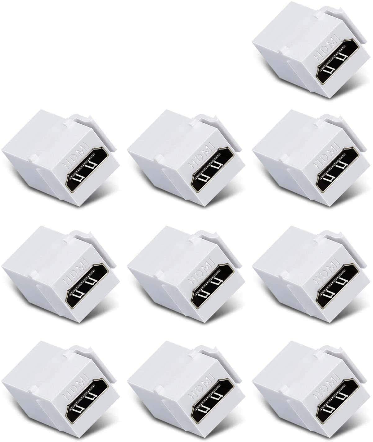 Victek 10 Pack Hdmi Keystone Female To Female Coupler Snap In For Wall Plate   White, Hd 9523