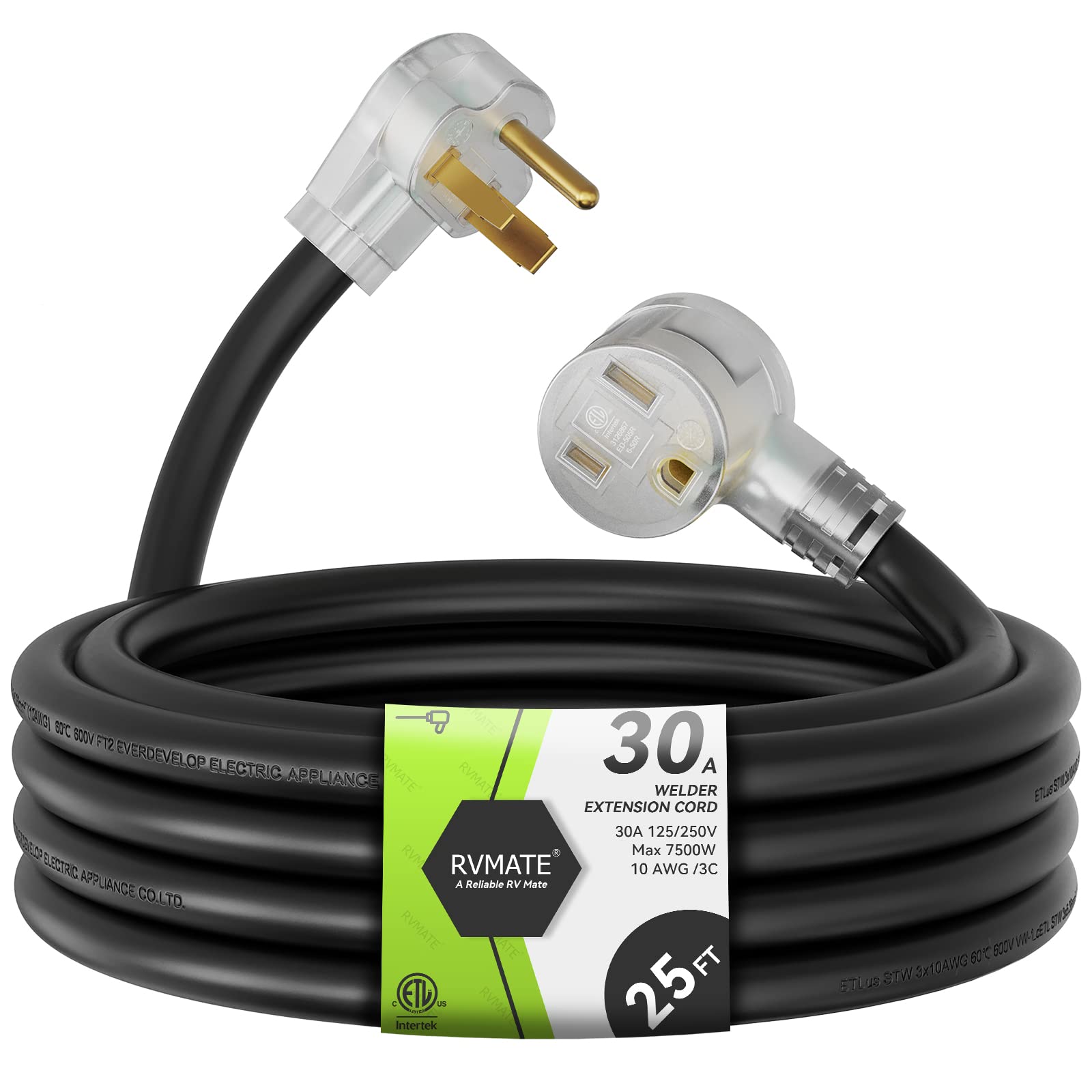 Rvmate 250V 25 Feet Welder Extension Cord, 10 Awg Nema 6 50 Stw Heavy Duty Welding Cord With Led Indicator