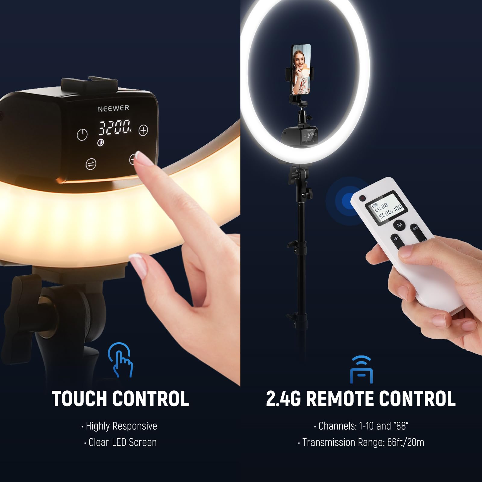 Neewer Advanced 18 Inch Led Ring Light Support Manual Touch Control With Lcd Screen, 2.4G Remote And Multiple Lights Control, 32