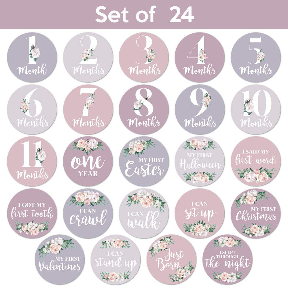 Baby Monthly Stickers | Floral Baby Milestone Stickers | Newborn Girl Stickers | Month Stickers For Baby Girl | Baby Girl Sticke