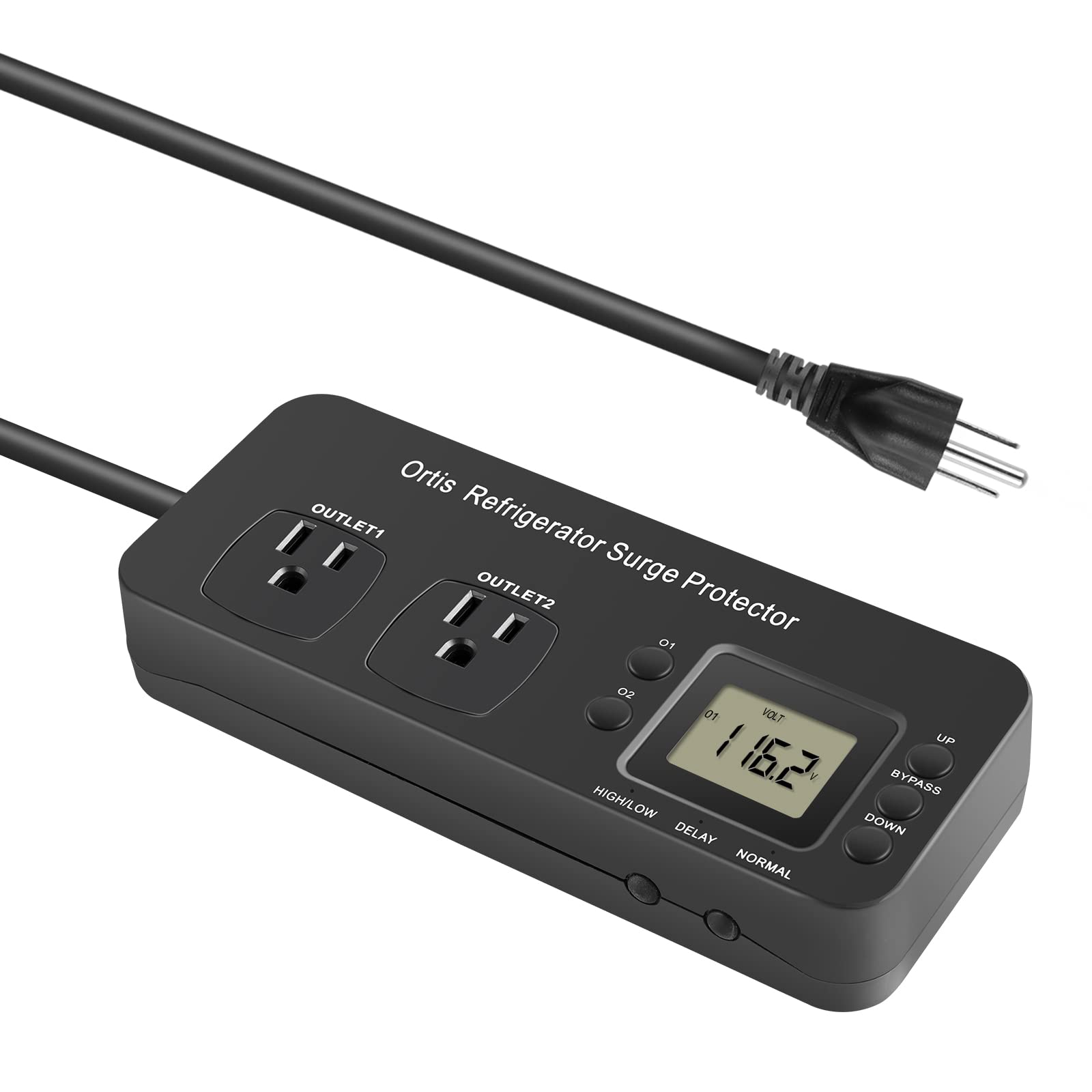 Refrigerator Surge Protector, Ortis Double Outlet Electronic Surge Protector For Home Appliances With Time Delay & Real Time Ele