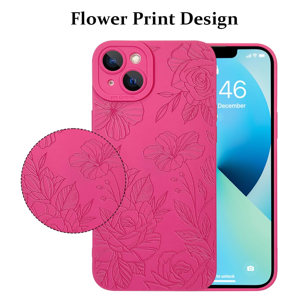 Lsl Case For Iphone 13 Hot Pink Floral Flower Pattern Print Case Soft Tpu Full Camera Lens Anti Drop Anti Scratch Shockproof Pro