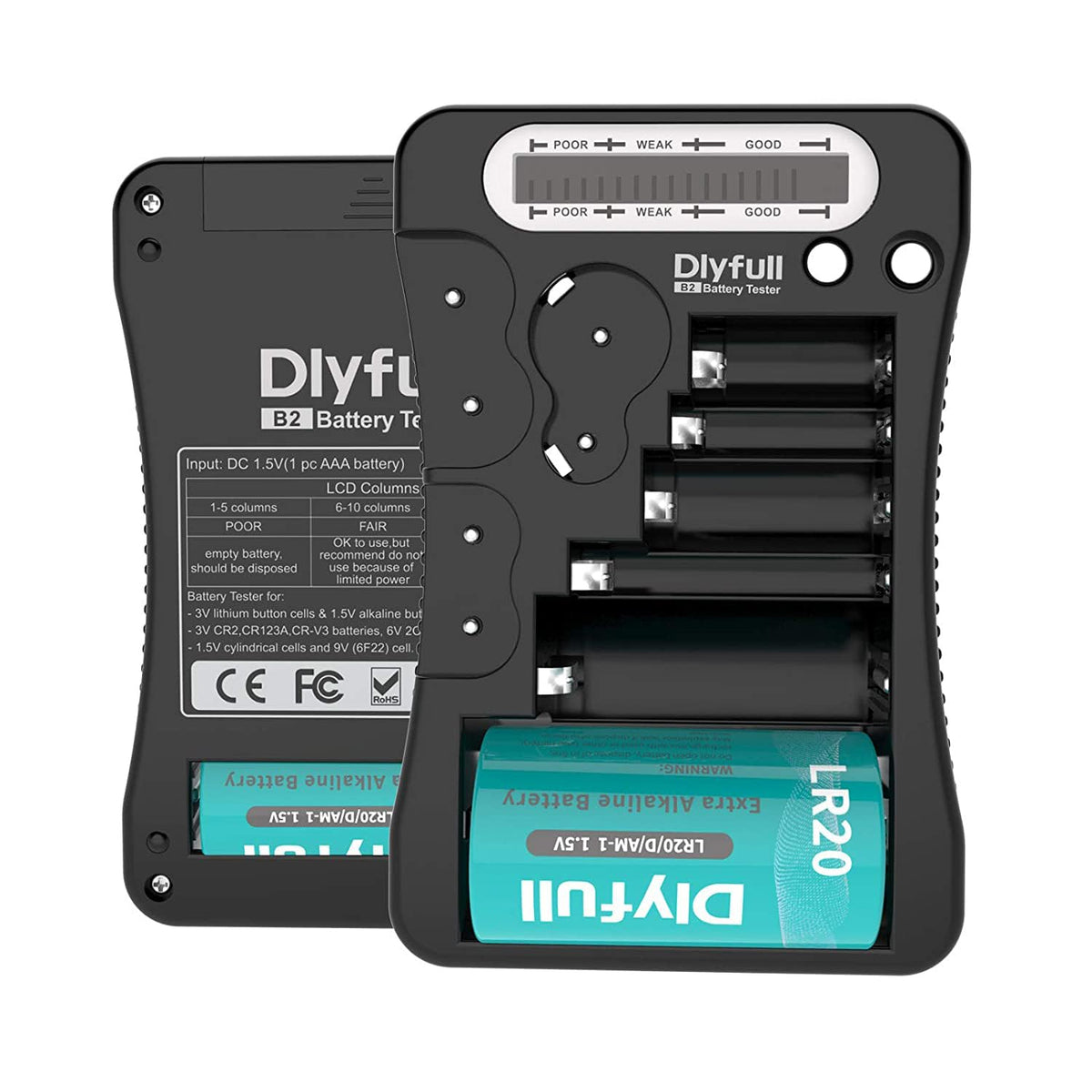 Battery Tester, Dlyfull Lcd Display Universal Battery Checker For Aa Aaa C D 9V Cr2032 Cr123A Cr2 Crv3 2Cr5 Crp2 1.5V/3V Button