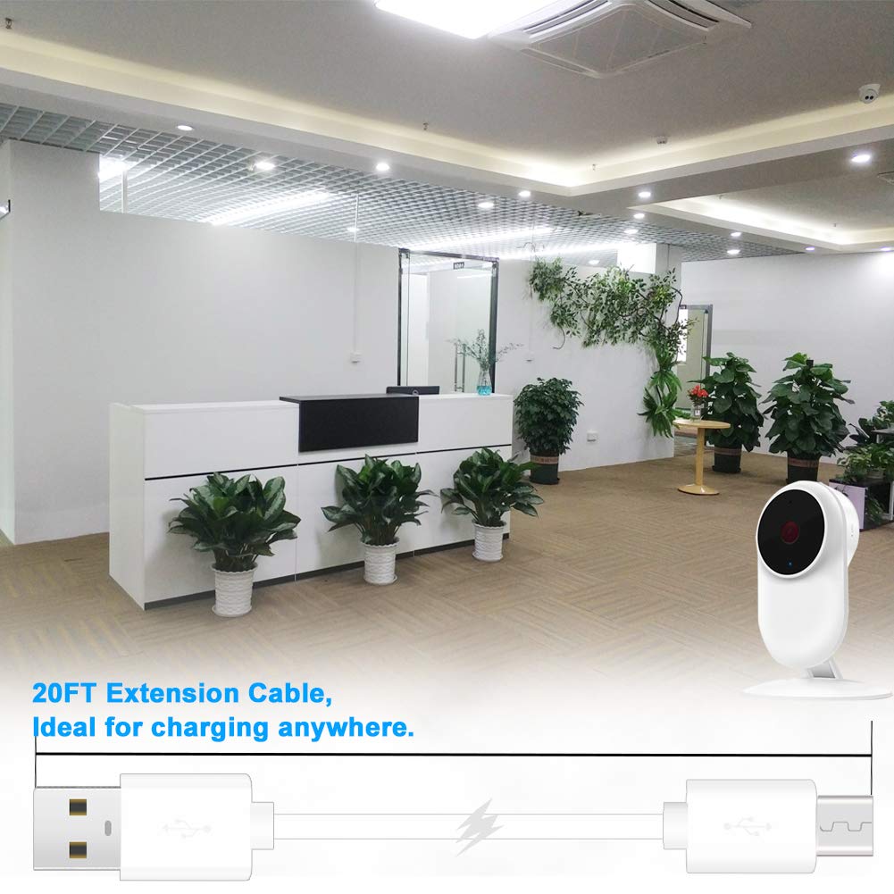 Scovee 2 Pack 20Ft Power Extension Cable For Wyze Cam Pan,Wyzecam,Kasa Cam,Yi Dome Home,Furbo Dog,Nest Cam,Oculus Go,Blink,Cloud