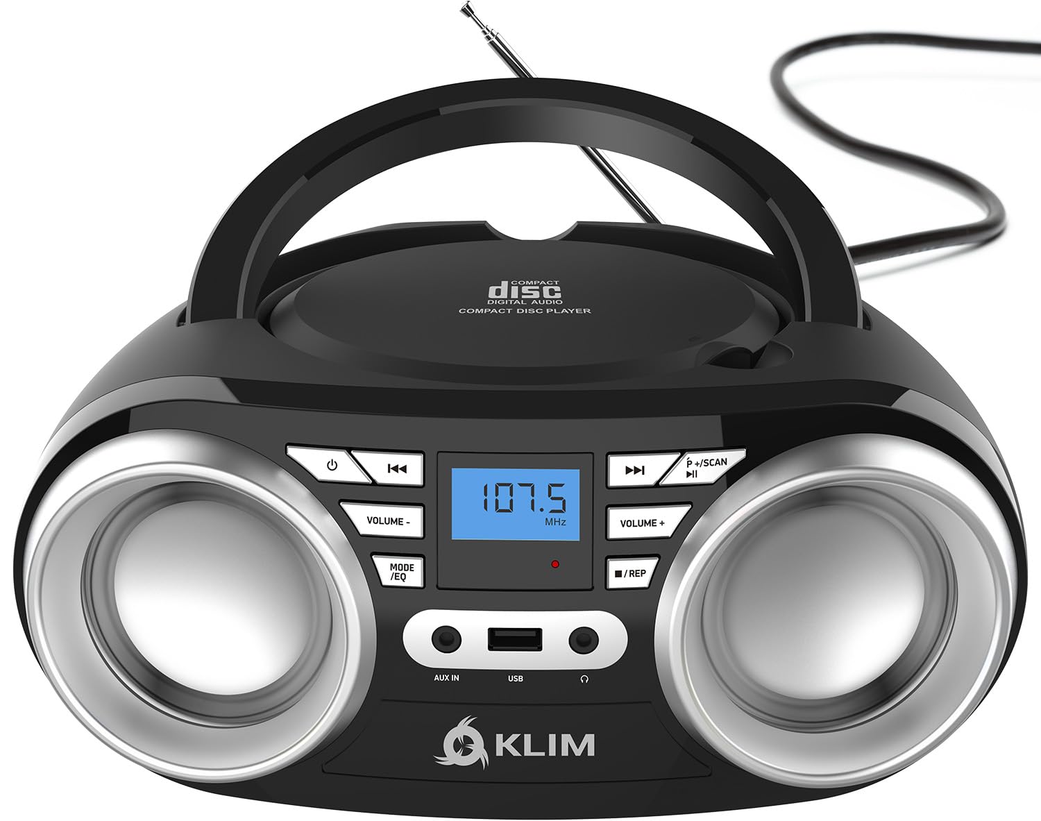 Klim B3 Portable Cd Player Boombox With Fm Radio, Bluetooth, Usb, Aux, And Fm Radio   Cd Players For Home   Dual Speakers, Eq So