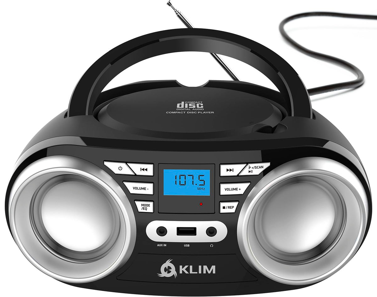 Klim B3 Portable Cd Player Boombox With Fm Radio, Bluetooth, Usb, Aux, And Fm Radio   Cd Players For Home   Dual Speakers, Eq So