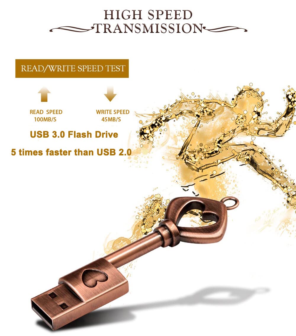 64Gb Usb 3.0 Wedding Usb Flash Drive With Wooden Gift Box, High Speed Up To 100Mb/S Keychain Exfat Thumb Drive Jump Drive Gift F