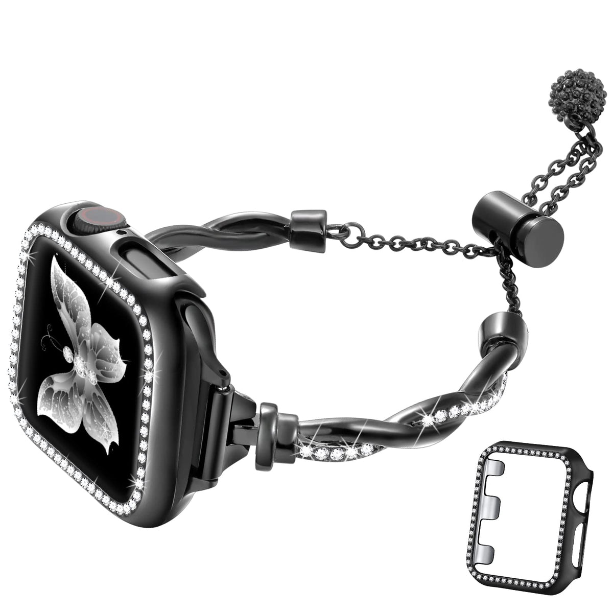 Dilando Bling Band And Case Compatible With Apple Watch Band 44Mm 45Mm 42Mm Women, Slim Fancy Metal Bracelet Strap With Rhinesto