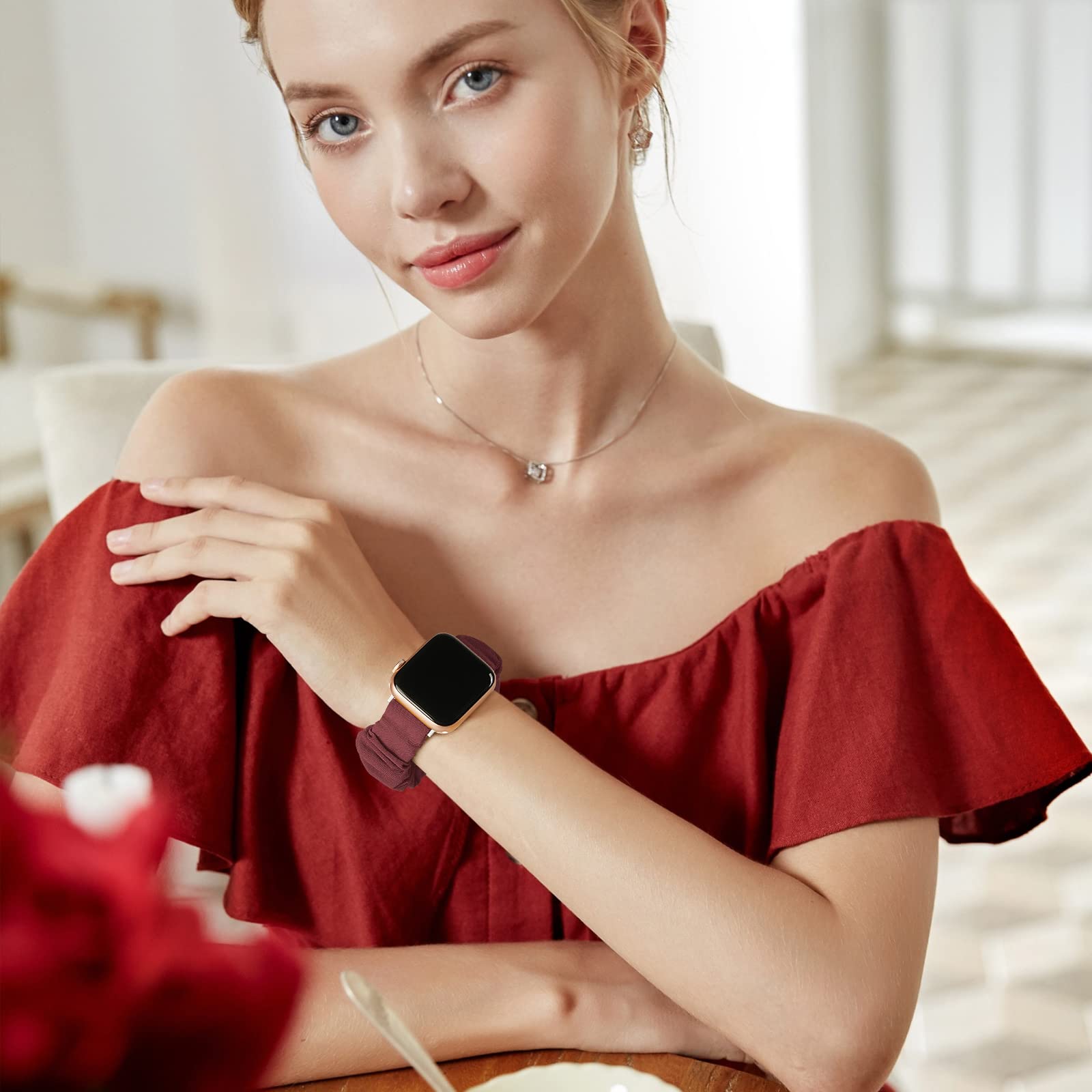 Recoppa Compatible For Apple Watch Band Scrunchie 38Mm 40Mm 41Mm 42Mm 44Mm 45Mm 46Mm Cute Printed Elastic Solo Loop Bands Women