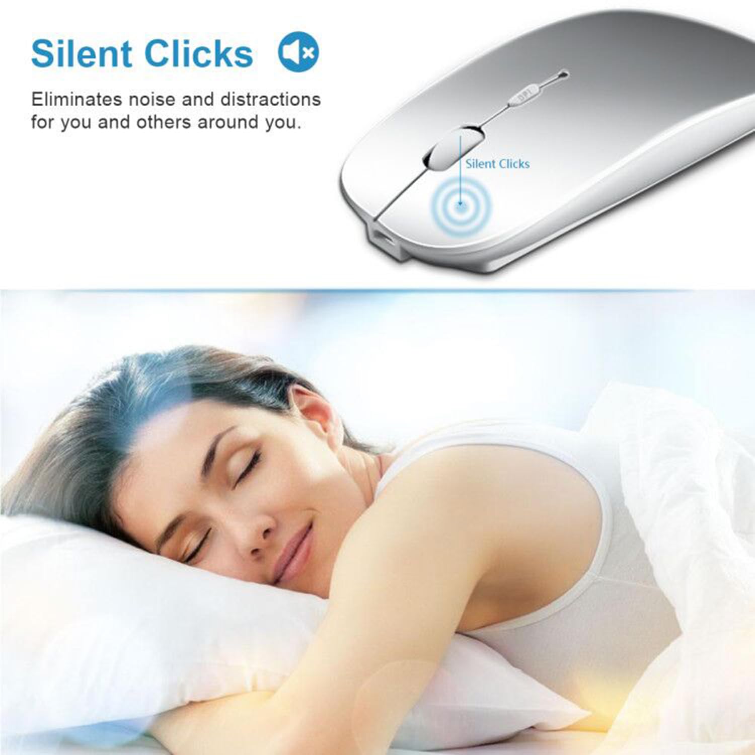 Sungi Bluetooth Mouse For Laptop/Tablet/Iphone/Android Pc,Rechargable Quiet Slim Mice Compatible With Windows/Linux,Silver(Not F