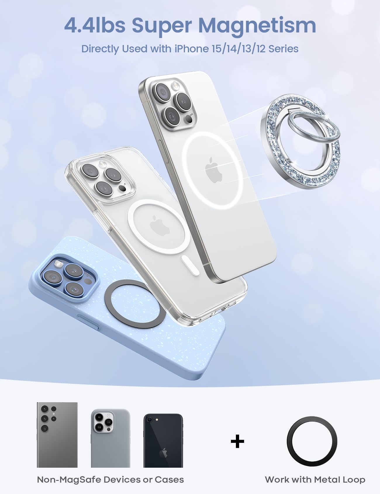 Lamicall Magnetic Phone Ring For Magsafe Grip   2024 [Super Magnet] Stylish Twinkle Ring Holder Stand With [Upgrade Gear Hinge],