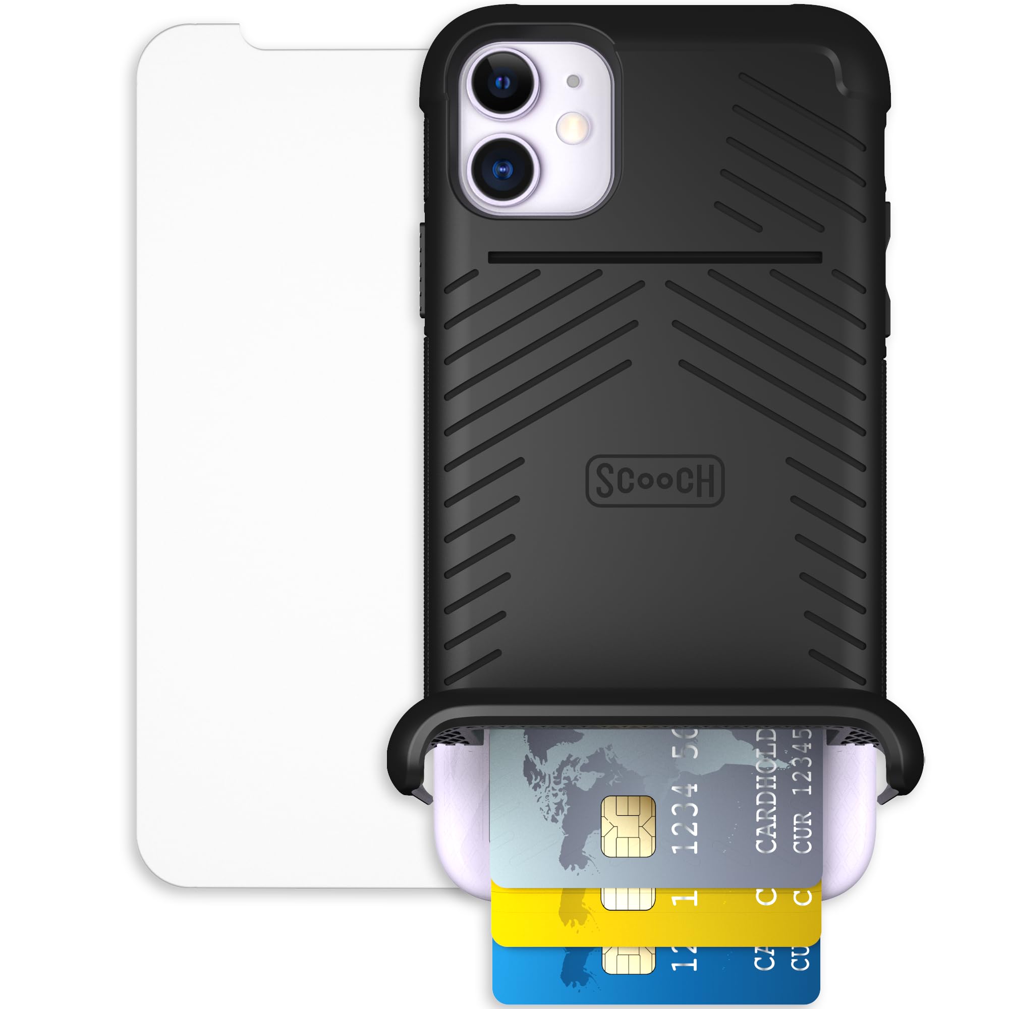 Scooch for iPhone 11 Case with Card Holder, Wingmate Wallet Case Black, Bundled with Tempered Glass Screen Protector