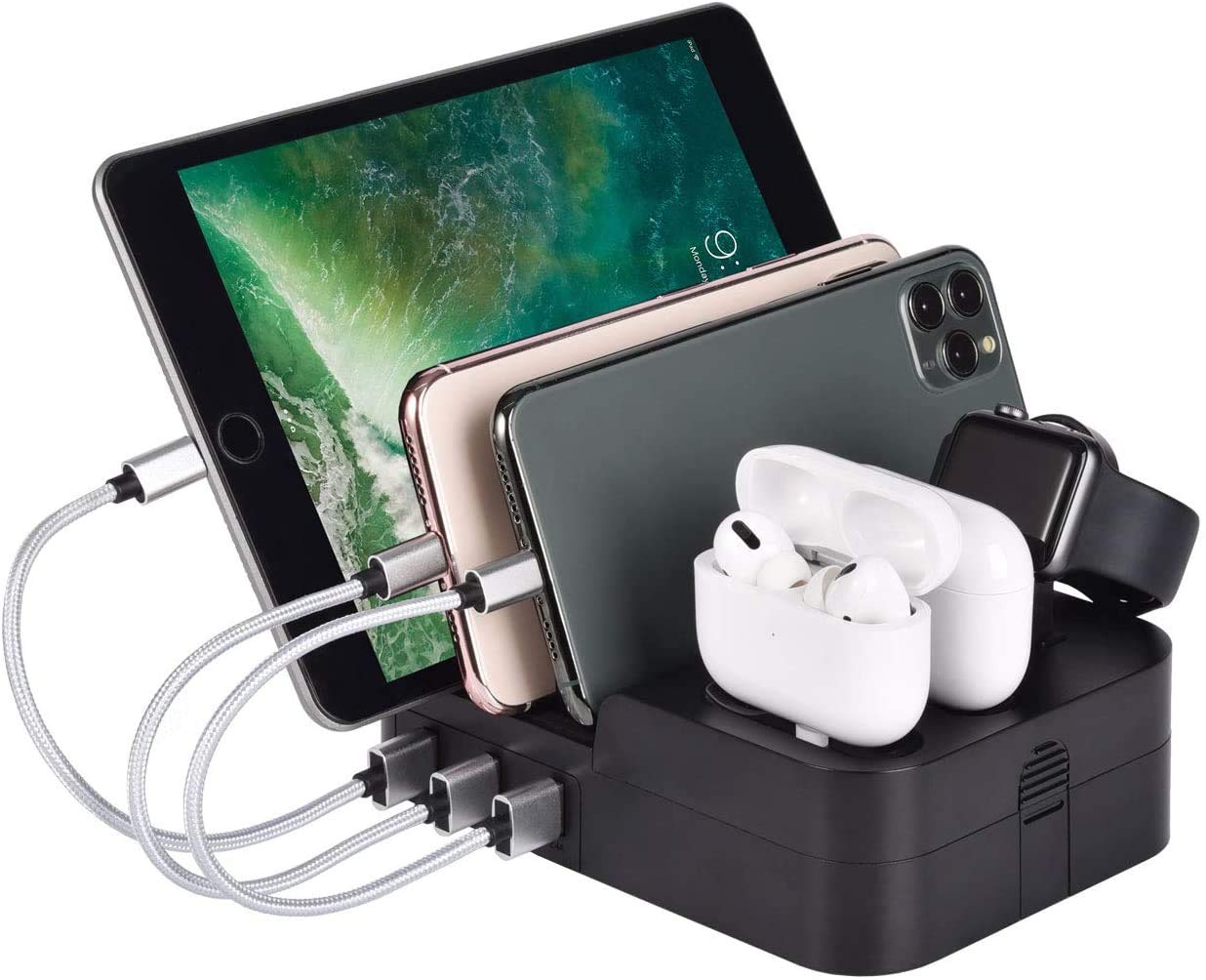 Charging Station For Multiple Devices 6 Port 30W Muzhi Fast Multi Usb Charger Station Dock Hub Desktop Wall Charge Stand Organiz