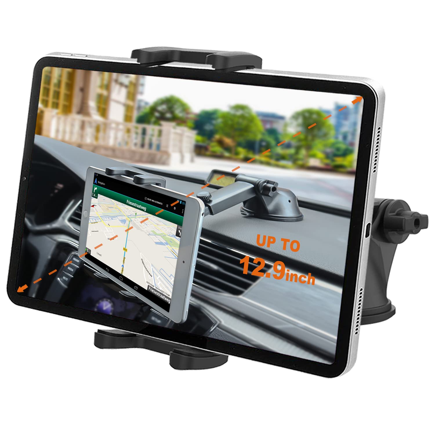 Kolasels Car Dashboard Windshield Tablet Mount For 4 13' Ipad & Phone, Telescopic Arm Suction Cup Truck Dash Window Tablet Holder For Ipad Pro 12.9 11 10.5 9.7, Ipad Air Mini, Samsung Tabs, Iphone Etc