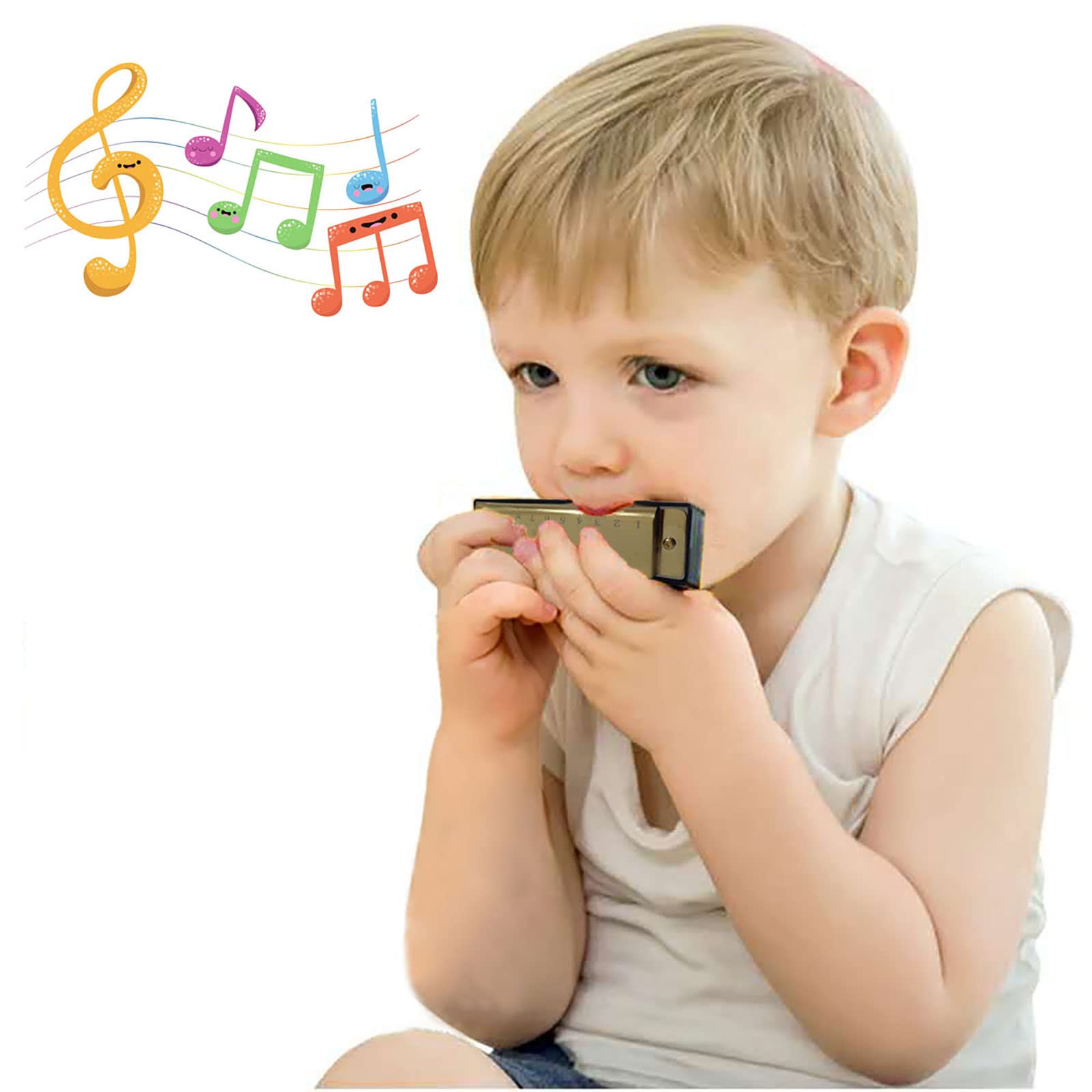 Yoksas 4Pcs Harmonicas Set C Key 10 Hole With Case Cleaning Cloth For Adults Beginner Students Kids (Gold,Silver,Black,Red)