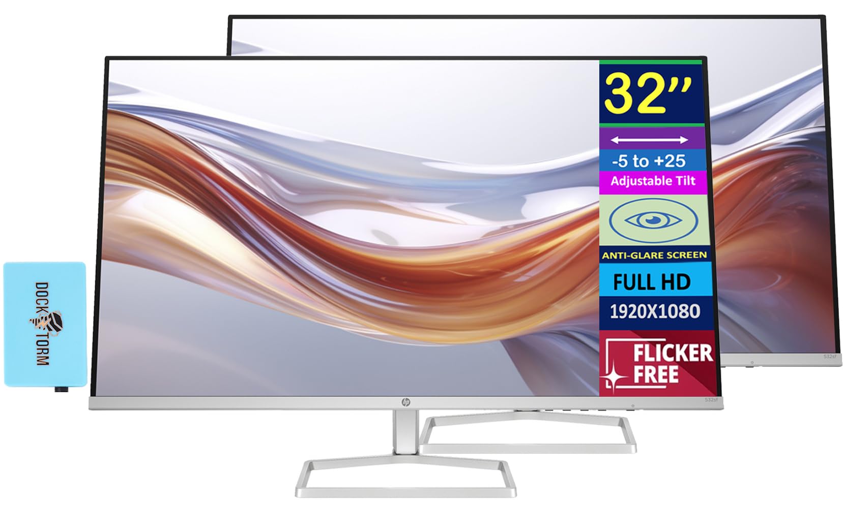 HP Series 5 532sf Monitor 94F50AA#ABA Bundle w/Docztorm Dock, 32 FHD VA (1920x1080) Display, 100Hz Refresh Rate, Anti-Glare, Fli