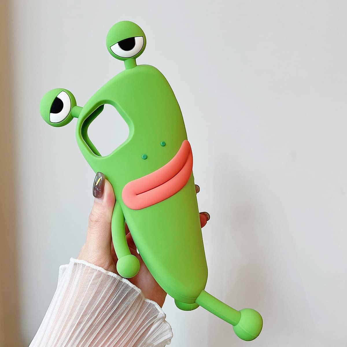 Yatchen For Iphone 14 Pro Kawaii Phone Case 3D Cartoon Cute Green Frog Phone Case Soft Silicone Unique Fun Cover Case For Women