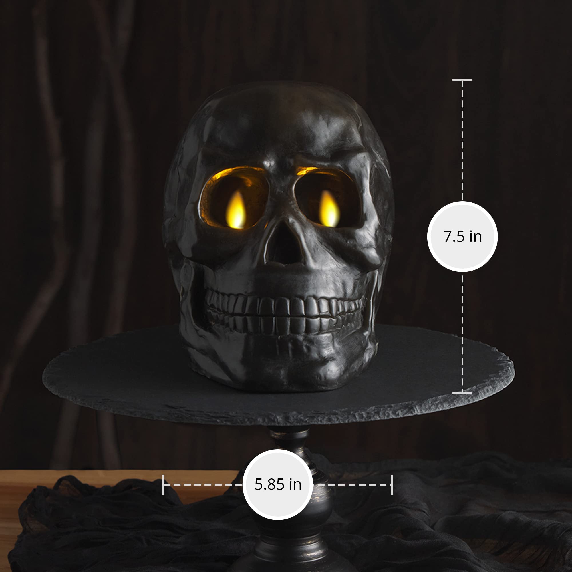 Luminara Flameless Dual Moving Flame Large Skeleton Skull Figural (5.85'' X 7.5'') Real Wax Led Candle, Unscented, Timer   Black