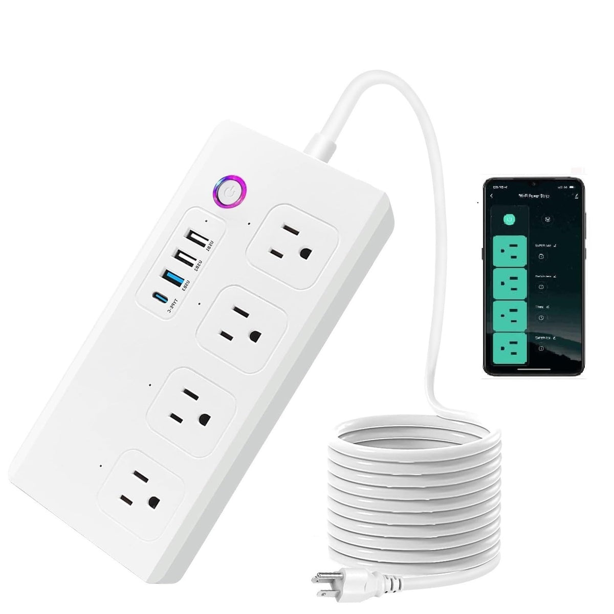 Zigbee Power Strips Surge Protector, Usb C Power Strip 20W, Tuya/Smart Life App/Timer, 4 Individually Controlled Outlets, Compat