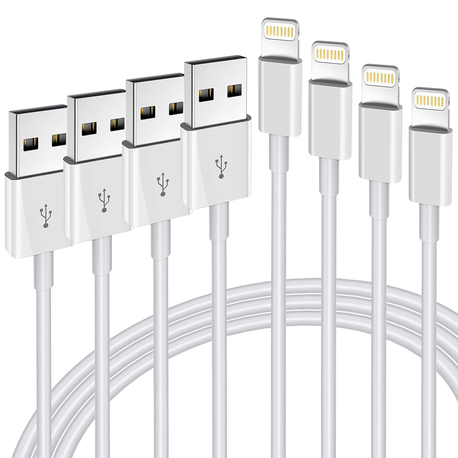 Iphone Charger Cable,Lightning To Usb A Mfi Certified Cord 4Pack [3/3/6/6Ft] Fast Charging Cord Compatible Iphone Iphone 12/12 Pro/Max/11/11Pro/Xs/Max/Xr/X/8/8Plus/7/6S/6/Plus/Ipad Air White