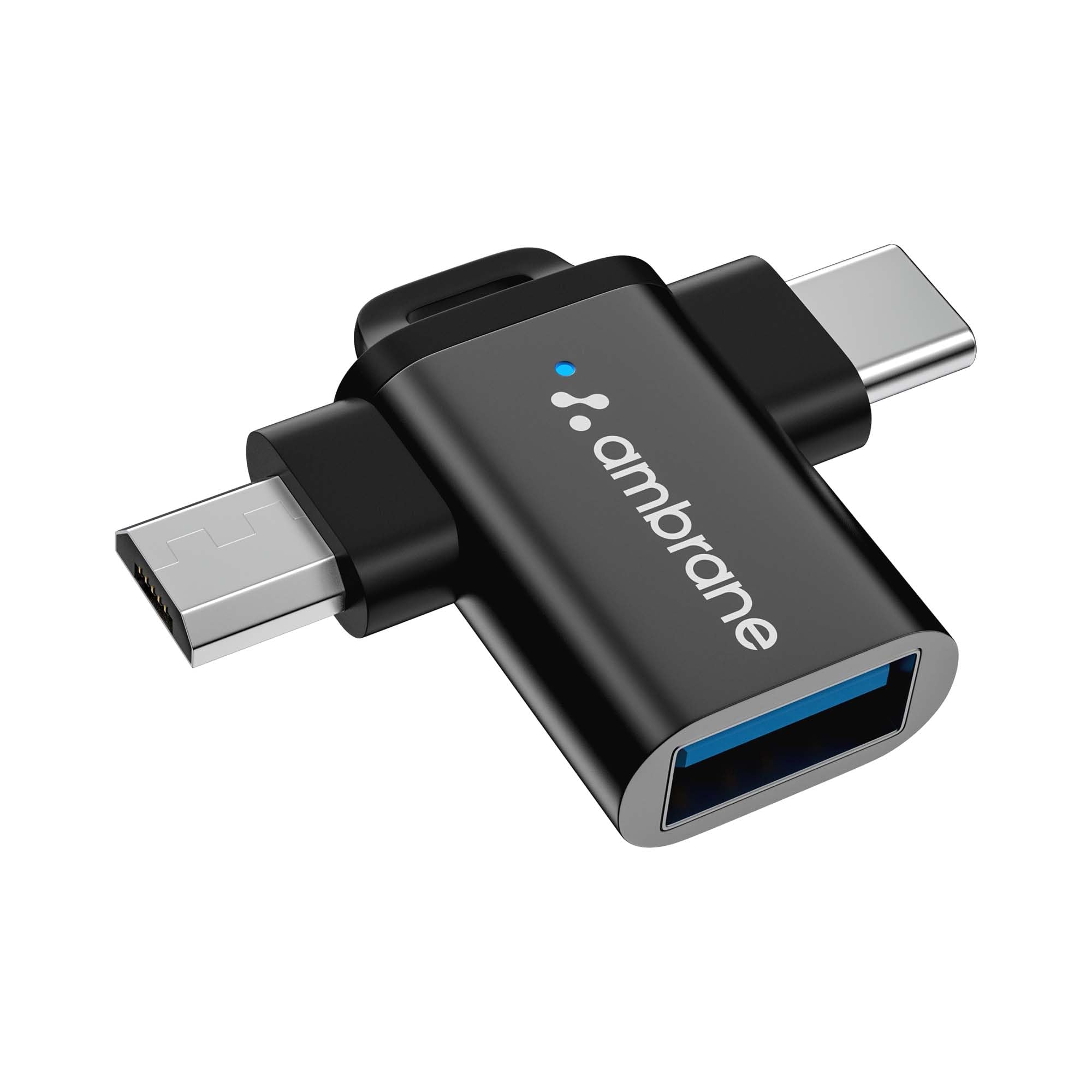 Ambrane 2 in 1 OTG Adapter Micro USB+USB Type C to USB Female Connector, OTG Pen Drive Adapter to Mobile Connector Type C, Compa