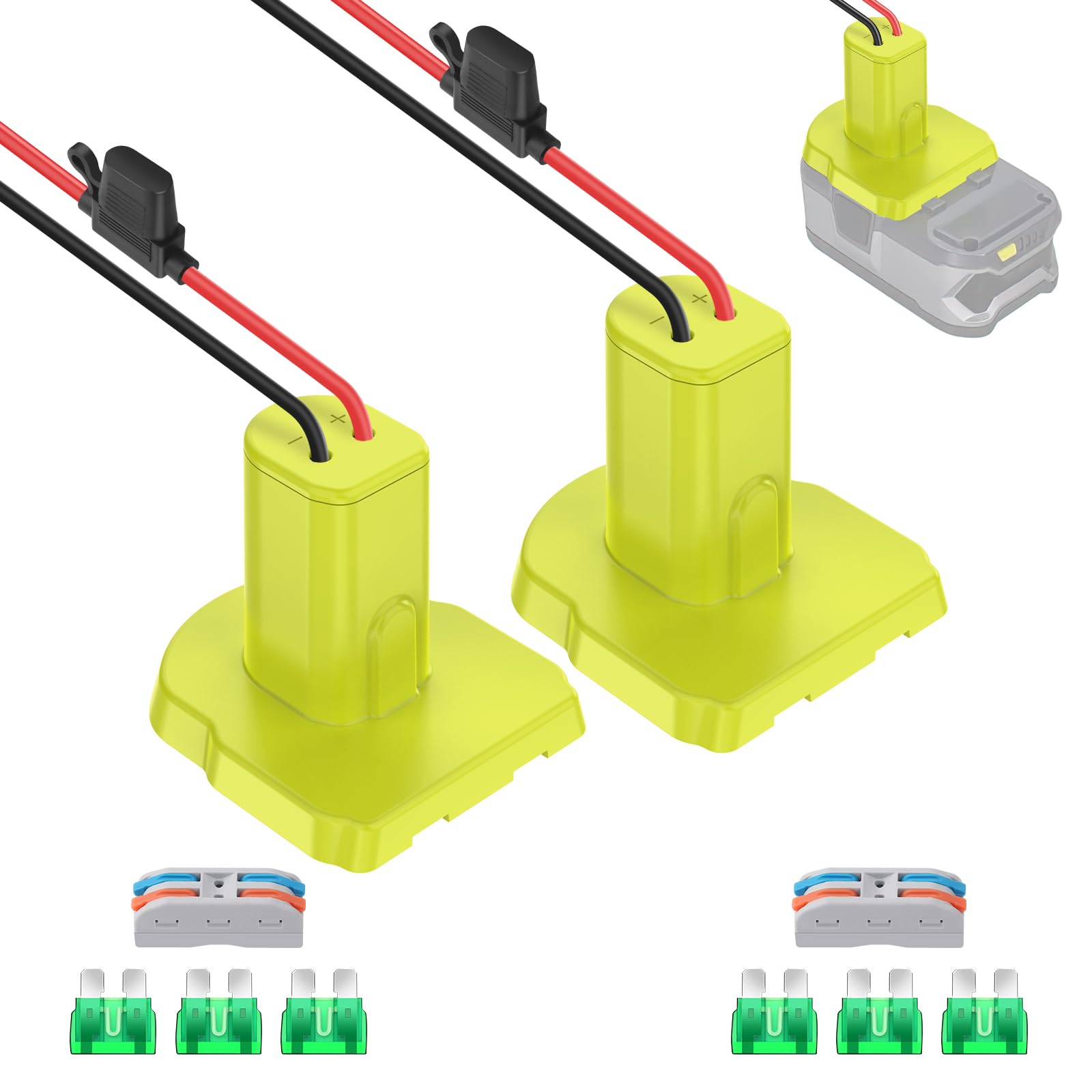 Koezeoi 2 Pack Power Wheels Adapter For Ryobi 18V Battery, Converter Kit With Fuses & Wire Terminals & 12Awg Wire, Power Connect