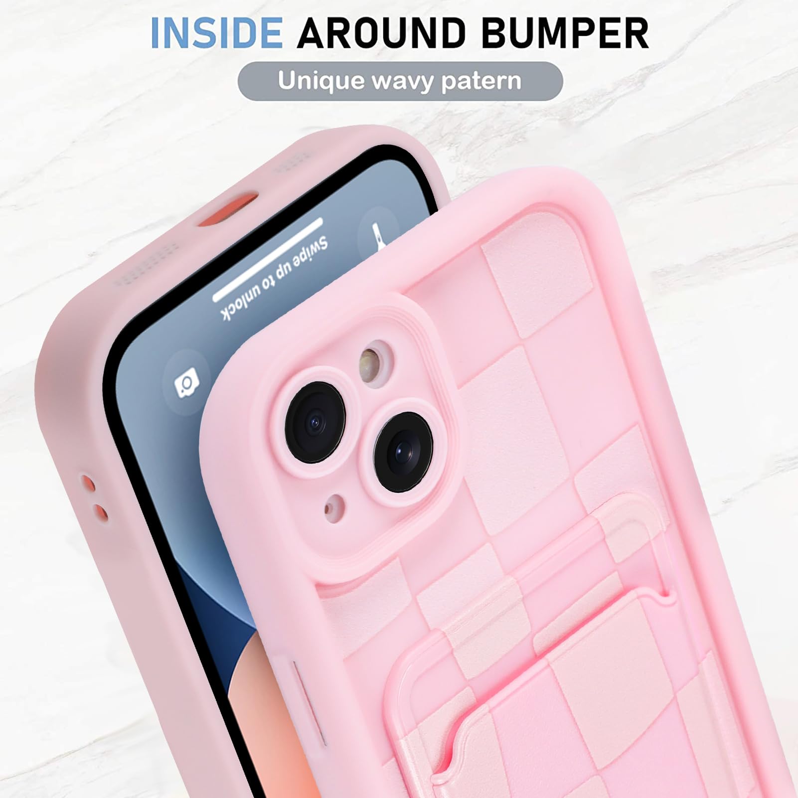 Kanghar Compatible With Iphone 14 Case, Wallet Silicone Checkered Cute Pattern, Card Holder Camera Protection Soft Slim Shockpro