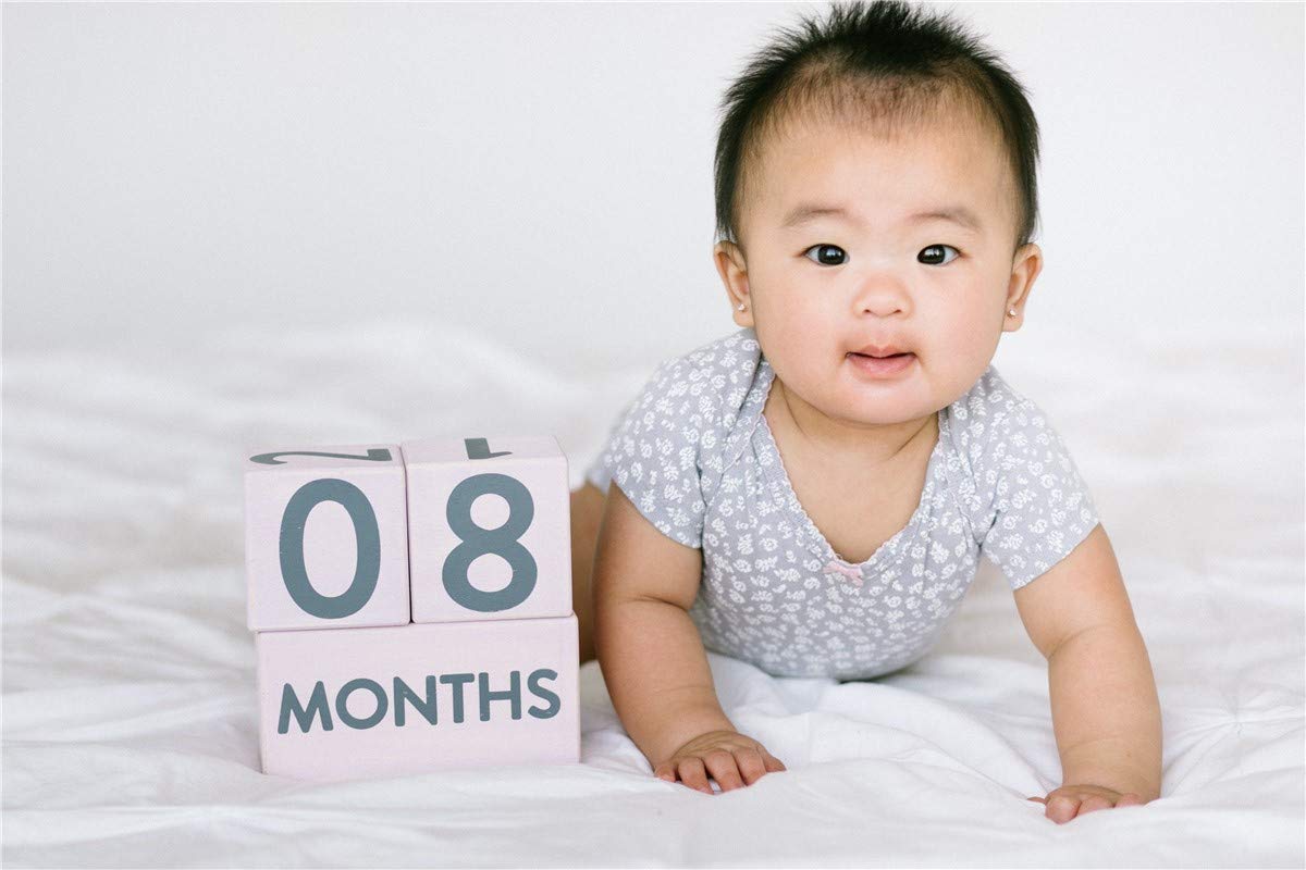 Pearhead Wooden Baby Photo Sharing Milestone Age Blocks, Monthly Milestone Prop For Baby Girl, Gift For New And Expecting Parent
