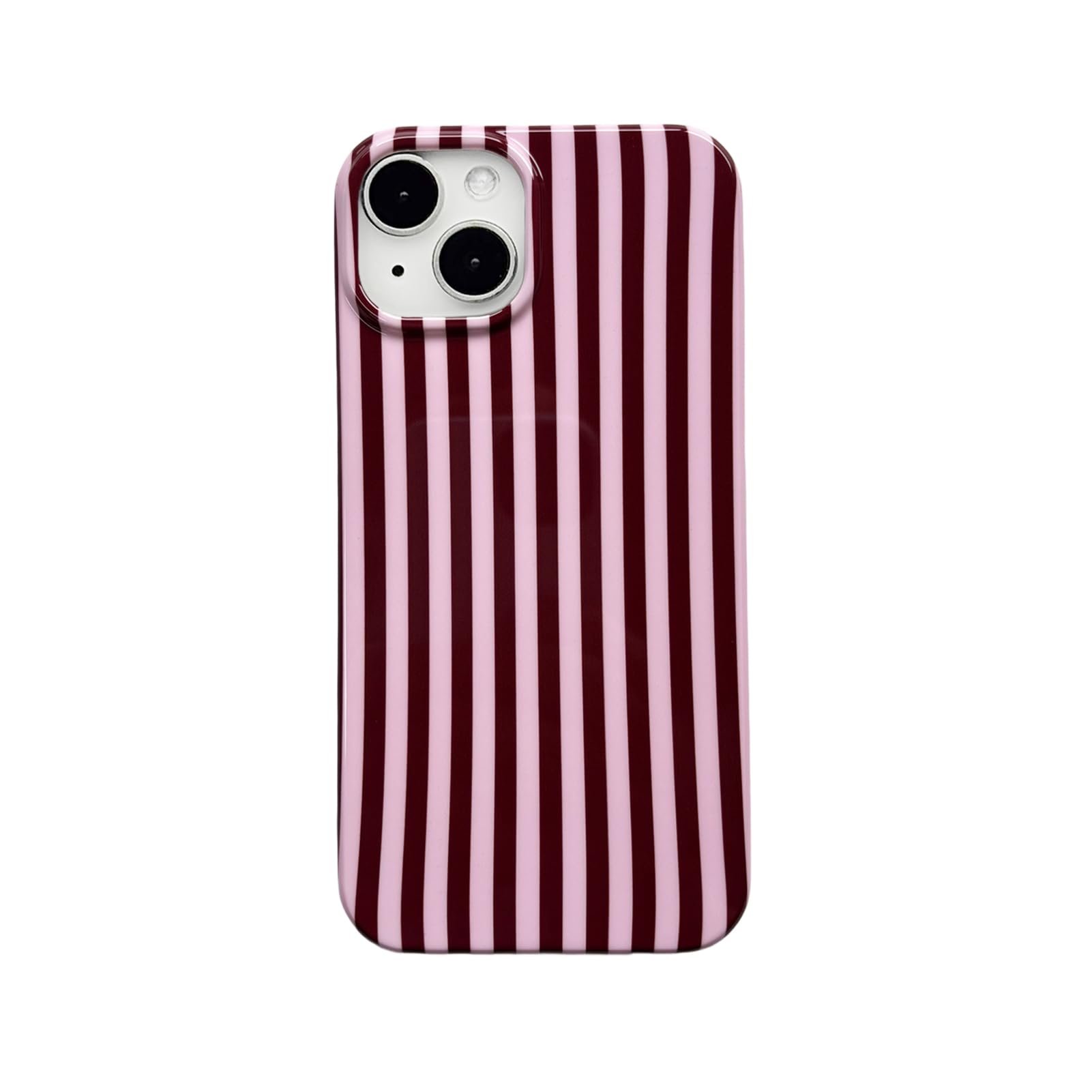 Reezaddin Pink and Brown Striped Phone Case for iPhone 14/iPhone 13,Cute Aesthetic Retro Vertical Line Stripes Pattern Protectiv