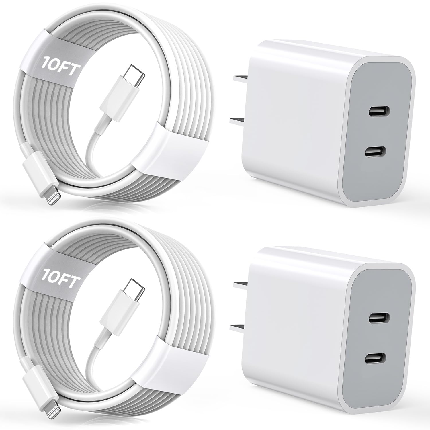 Iphone Charger [Apple Certified] 2Pack Pd Dual Usb C Charger Block Fast Charging Wall Charger Plug With 10Ft Long Rapid Type C  