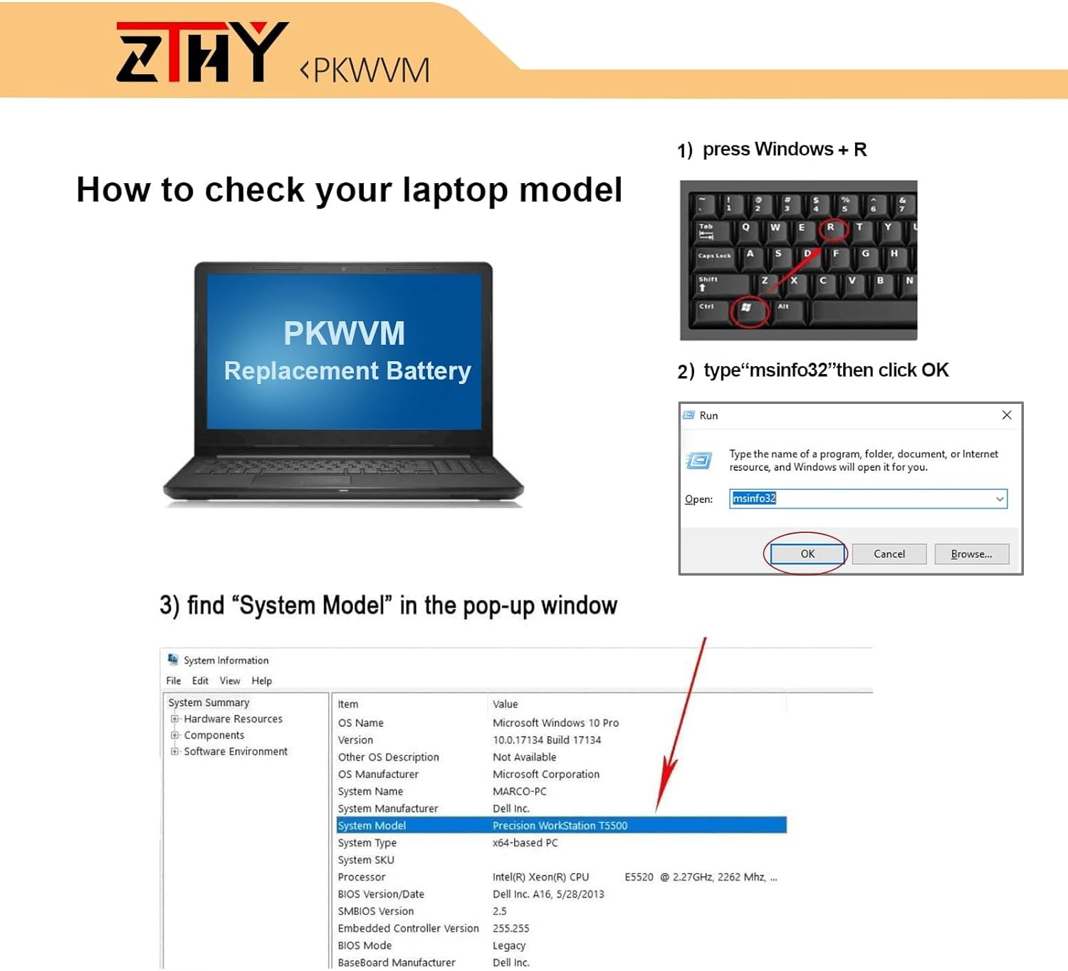 Zthy 95Wh Pkwvm Laptop Battery Replacement For Dell Precision 7550 7560 7750 7760 Mobile Workstation P44E P93F P44E001 P44E002 P93F001 P93F002 C903V Cr72X 17C06 0Cr72X 0447Vr 068N03 453 Bbcq 11.4V