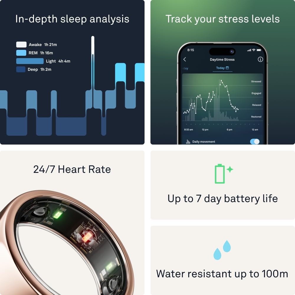 Oura Ring Gen3 Horizon - Rose Gold - Size 6 - Smart Ring - Size First With Oura Ring Gen3 Sizing Kit - Sleep Tracking Wearable -