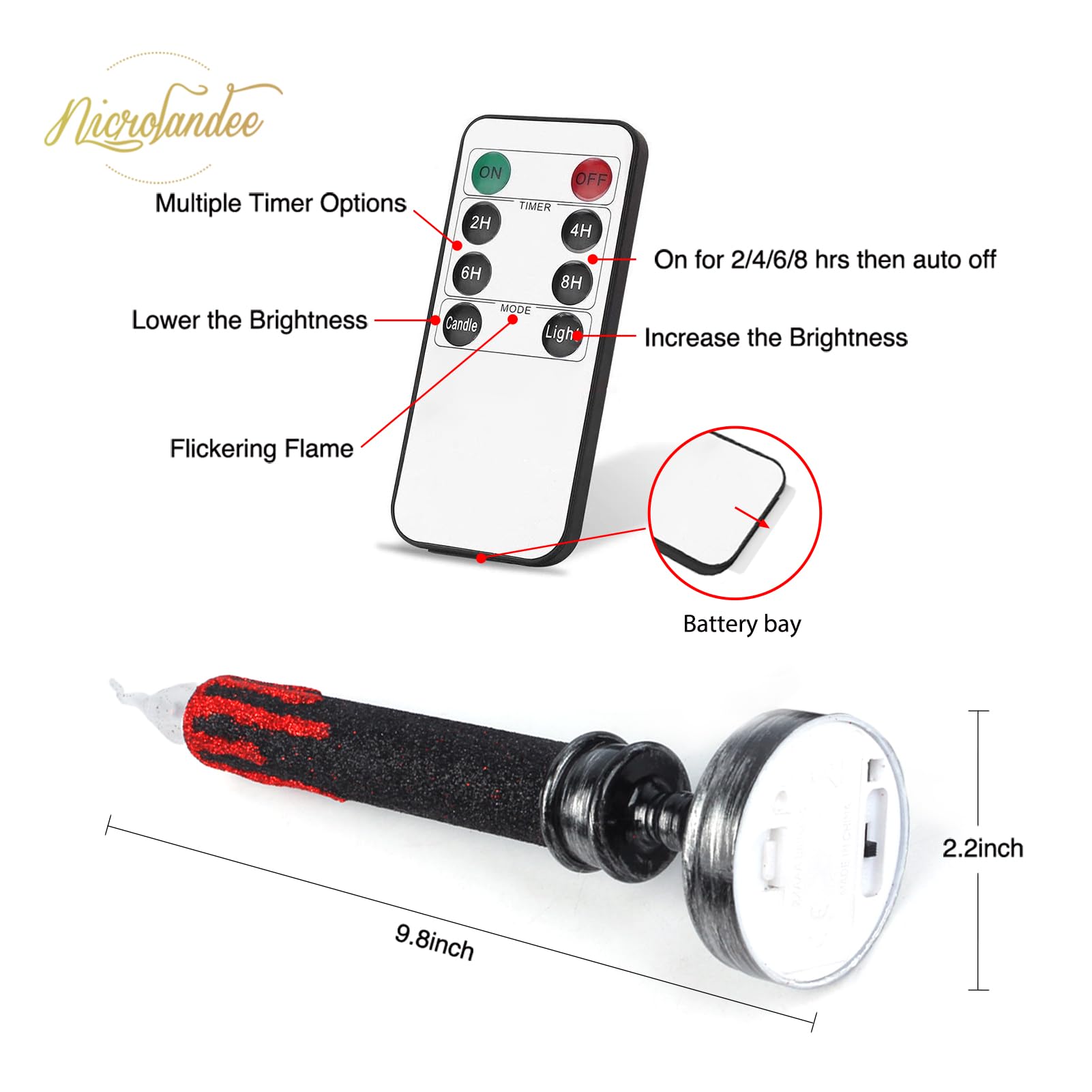 Nicrolandee 2Pcs Blood Dripping Flameless Candles Led Taper Candle With Remote Control And Battery Operated, Amber Warm Yellow F