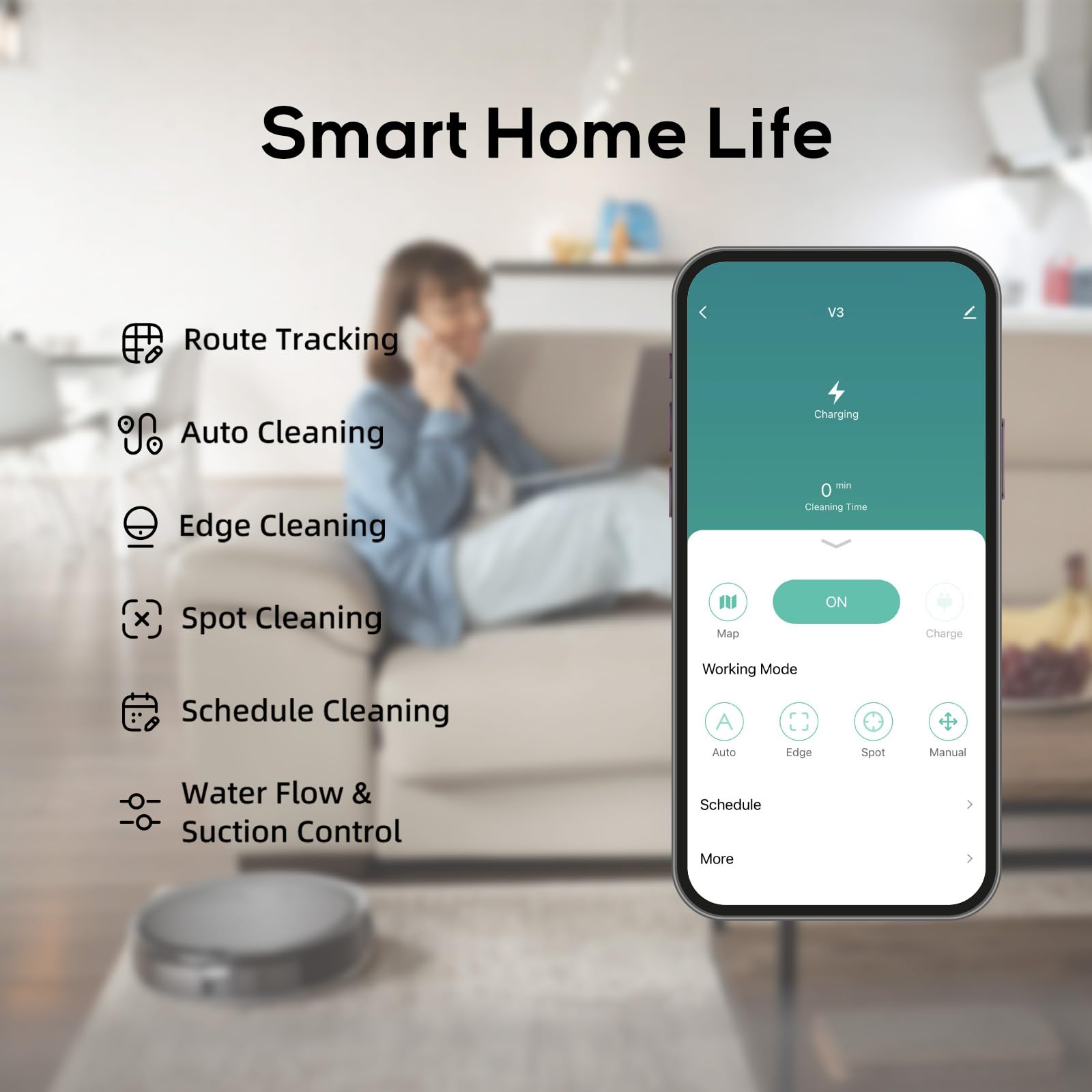 Kipvvo V3 Robot Vacuum And Mop Combo,Self Charging,5000Pa Strong Suction,Wifi/Alexa/App Control,3 In 1 Ultra Slim Robotic Vacuum