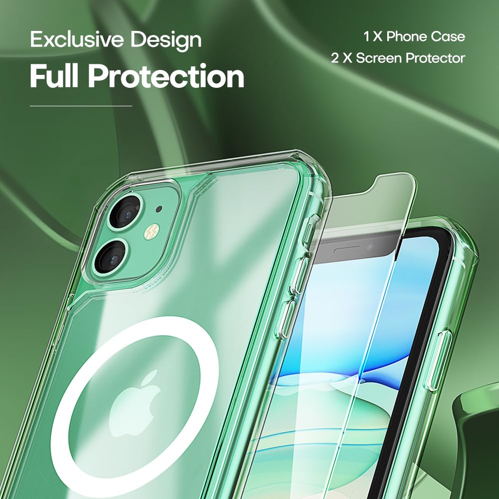 Tauri For Iphone 11 Phone Case Clear [Compatible With Magsafe], With 2X Hd Screen Protector, [Military Grade Drop Protection] Sh