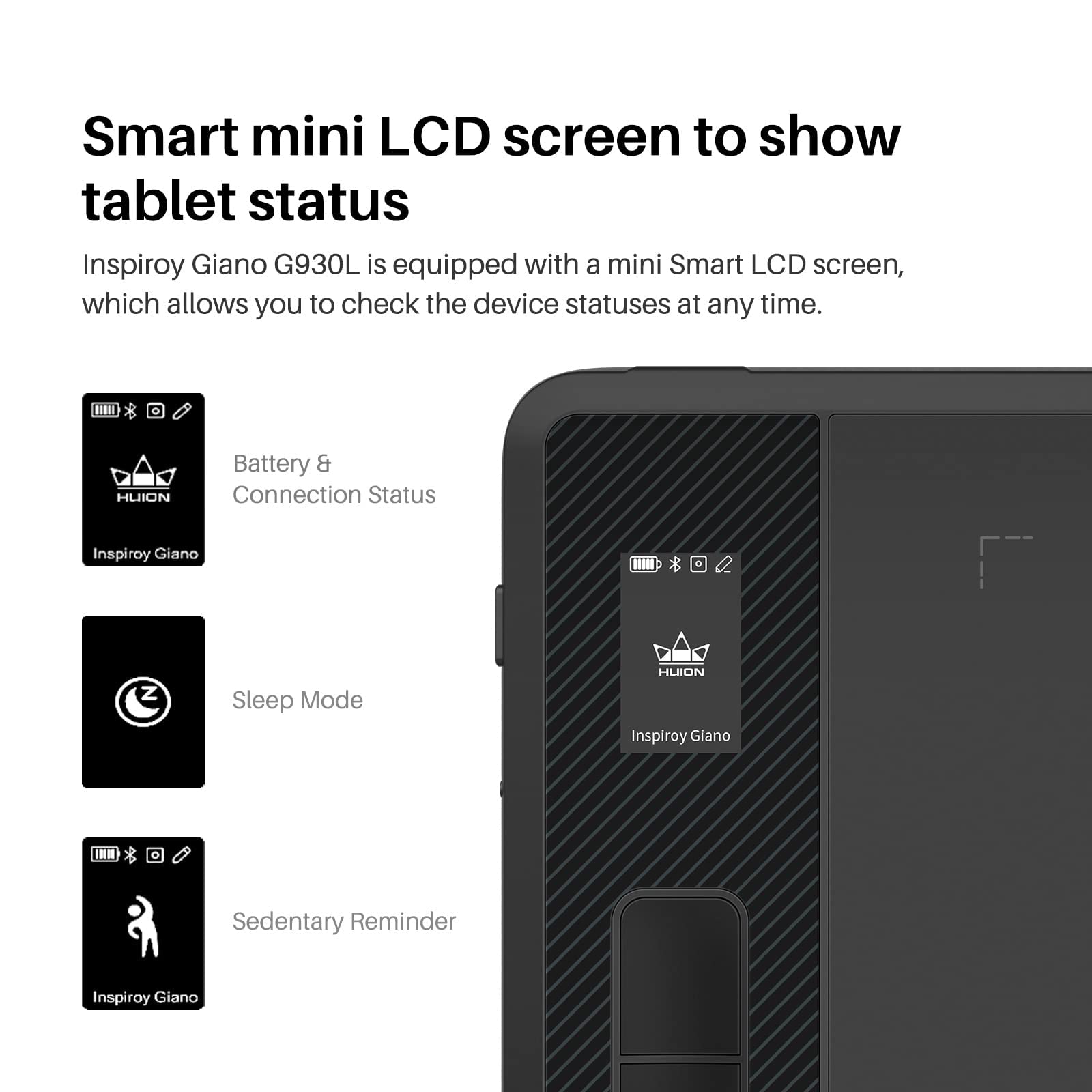 Huion Inspiroy Giano G930L Wireless Graphics Drawing Tablet With Smart Mini Lcd Screen And Pw517 8192 Levels Pressure Battery-Fr