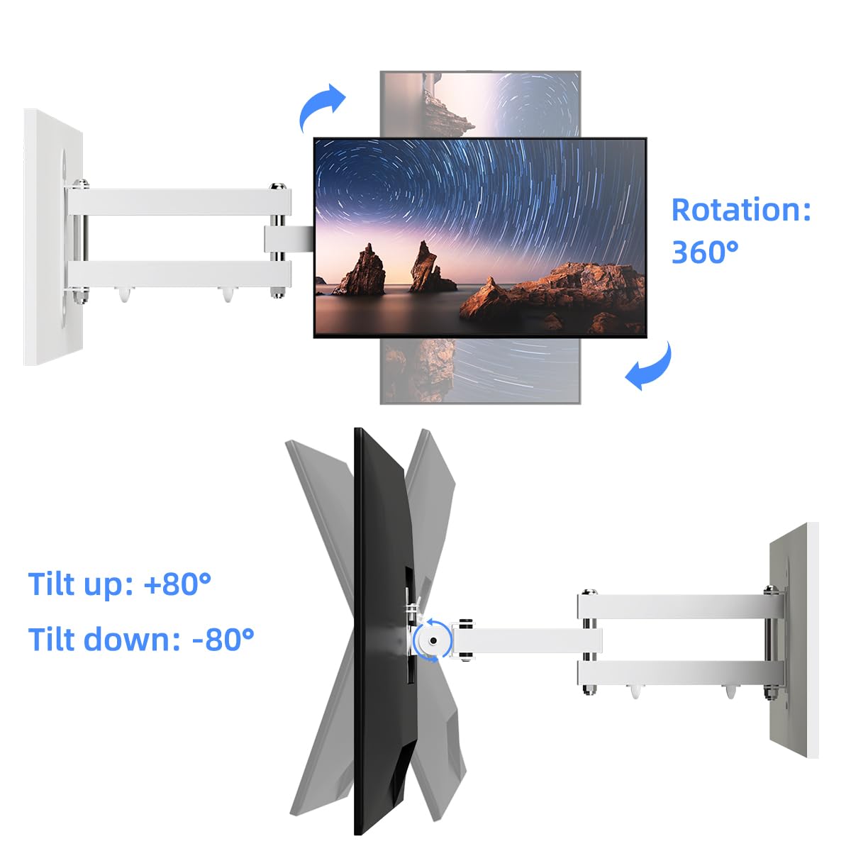 Suptek Tv Wall Mount Bracket Monitor Arm Tv Wall Mount Bracket Display Arm Monitor Wall Mount For 13 30'' Adjustable Up/Down, Le