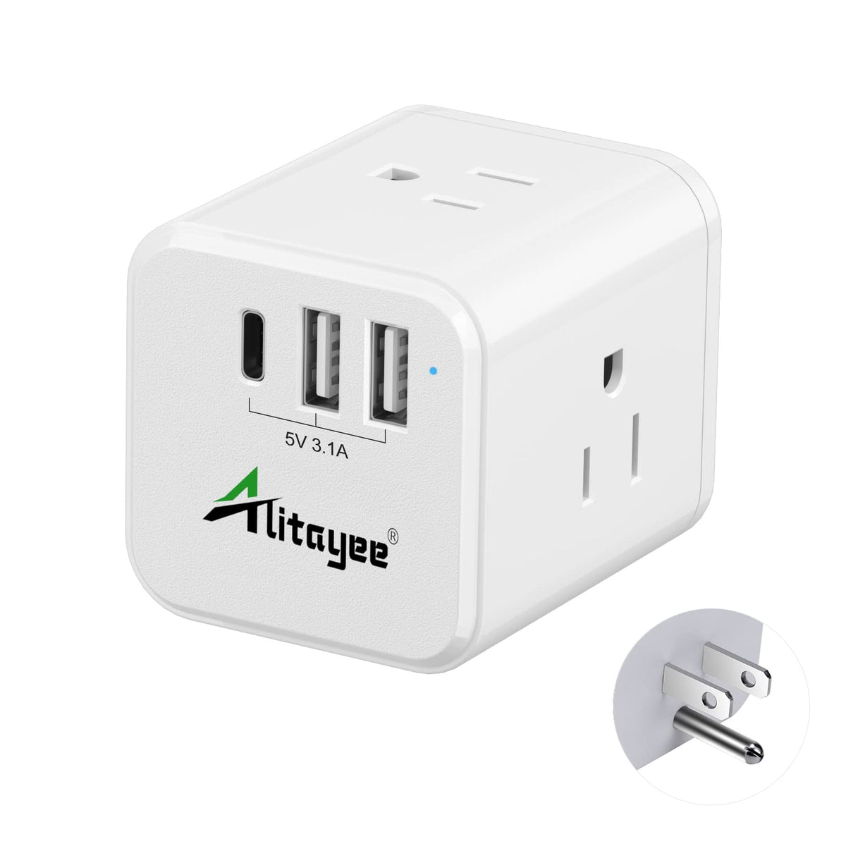 Alitayee Usb C Multi Plug Outlet Extender,Usb Outlet Splitter, Cube Multi Plug Adapter With 3 Outlets And 3 Usb 15.5W Fast Charg