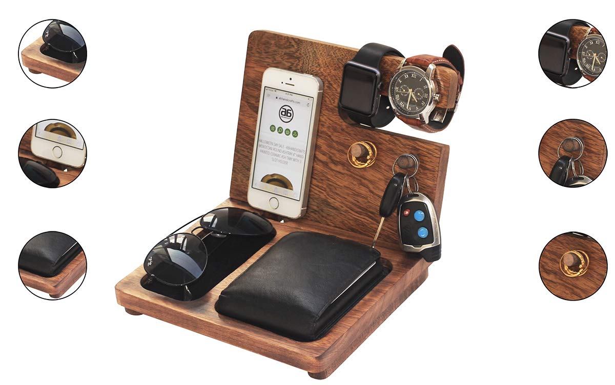 Abhandicrafts Wood Docking Station, Nightstand Organizer Wallet, Watch Stand Key Holder Fathers Day Thanksgiving Day, Gifts For