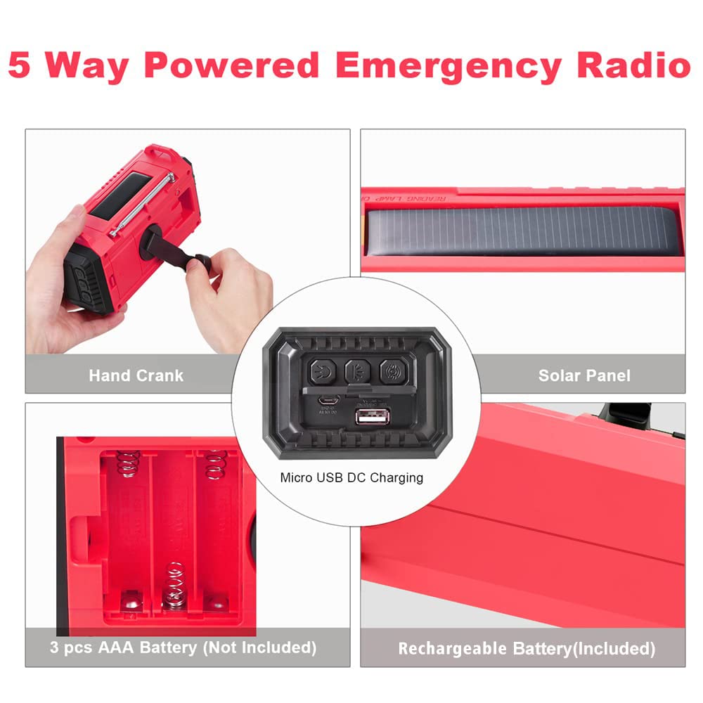 5000Mah Weather Alert Radio, Am/Fm/Sw/Noaa Radio, Solar Hand Crank Portable Survival Emergency Radio,Rechargeable Battery Power