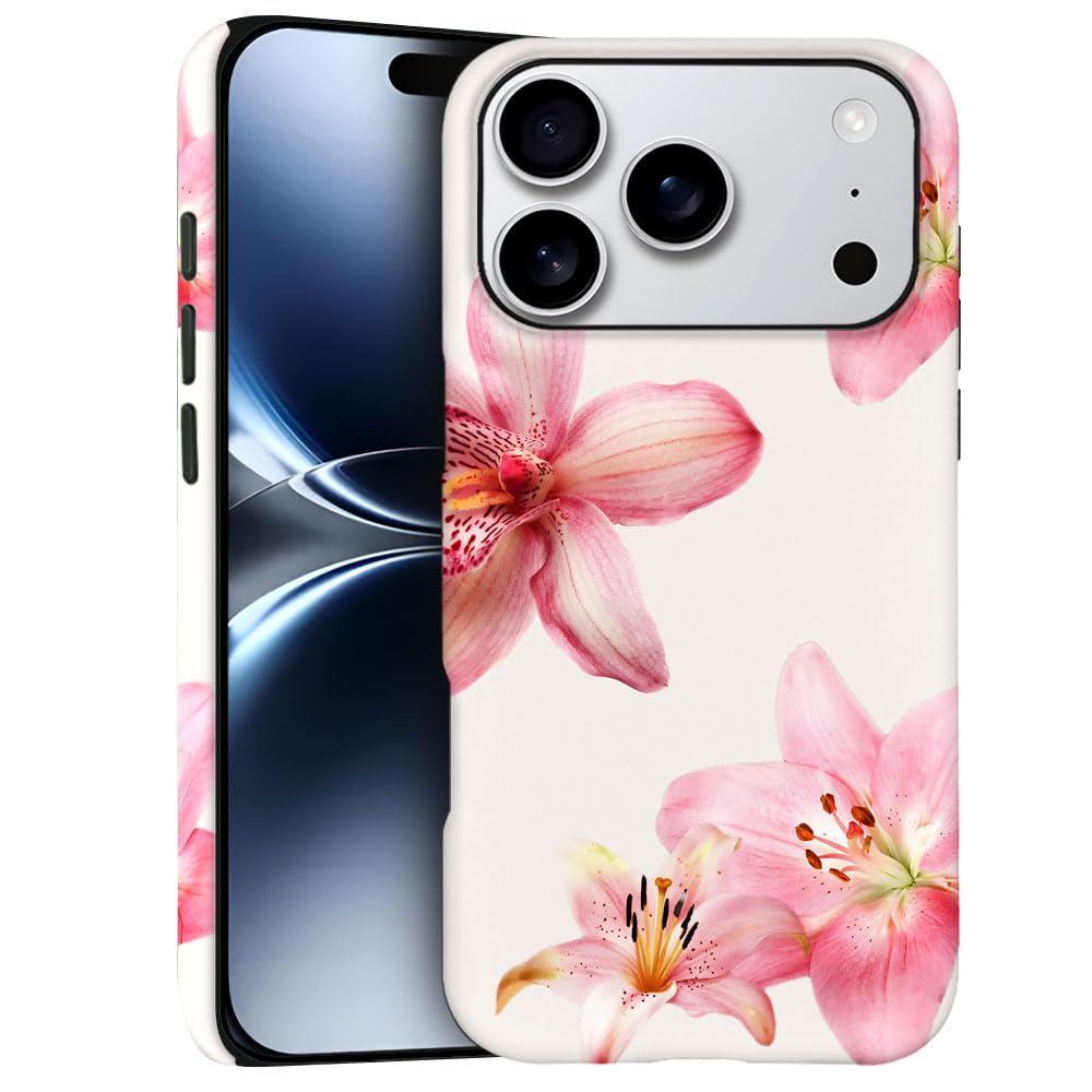Case for iPhone 17 Pro - Slim Fit Anti-Scratch Phone Case for Girl Women - Pink Hibiscus Tropical Floral (Frosted)