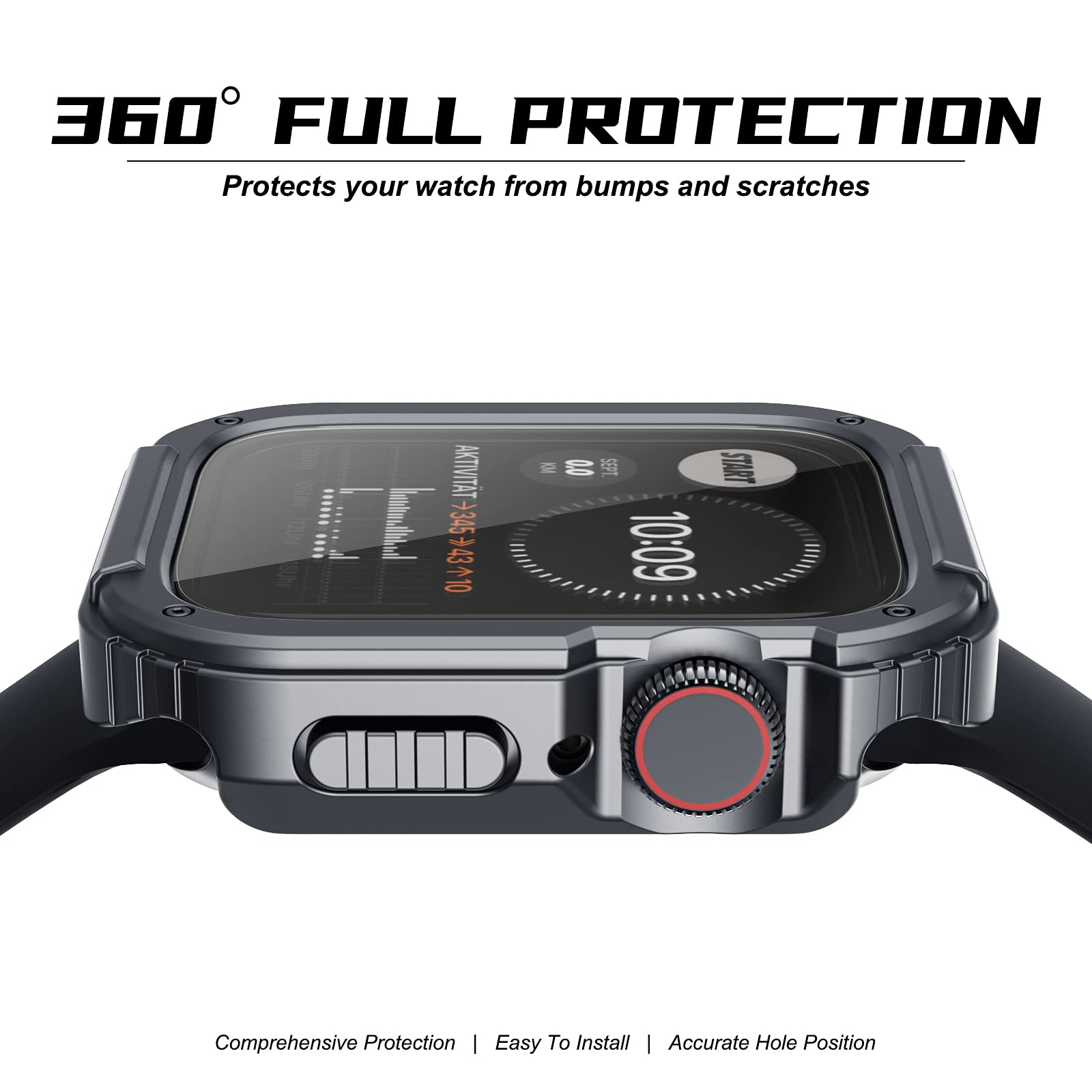 Recoppa For Rugged Apple Watch Case 45Mm Series 7 & Series 8 & Series 9 With Screen Protector, Durable Military Grade Quattro Pr