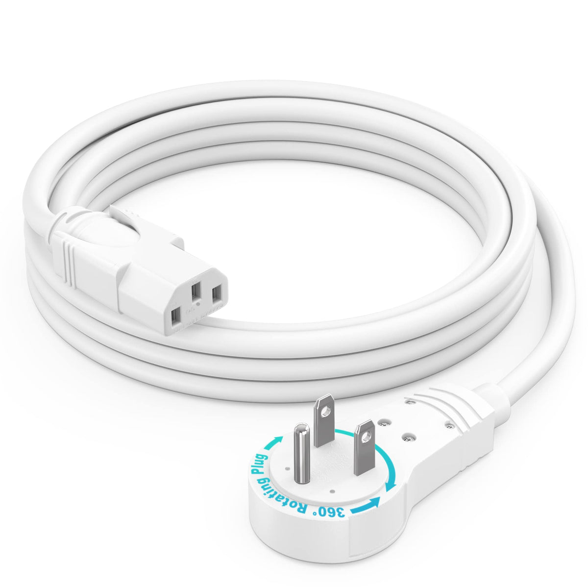 Maximm Monitor Computer Power Cord 2 Ft Flat Plug 360 Rotating Pc Cable 3 Prong For, Desktop, Printer, Scanner, 16 Awg Nema 5 15