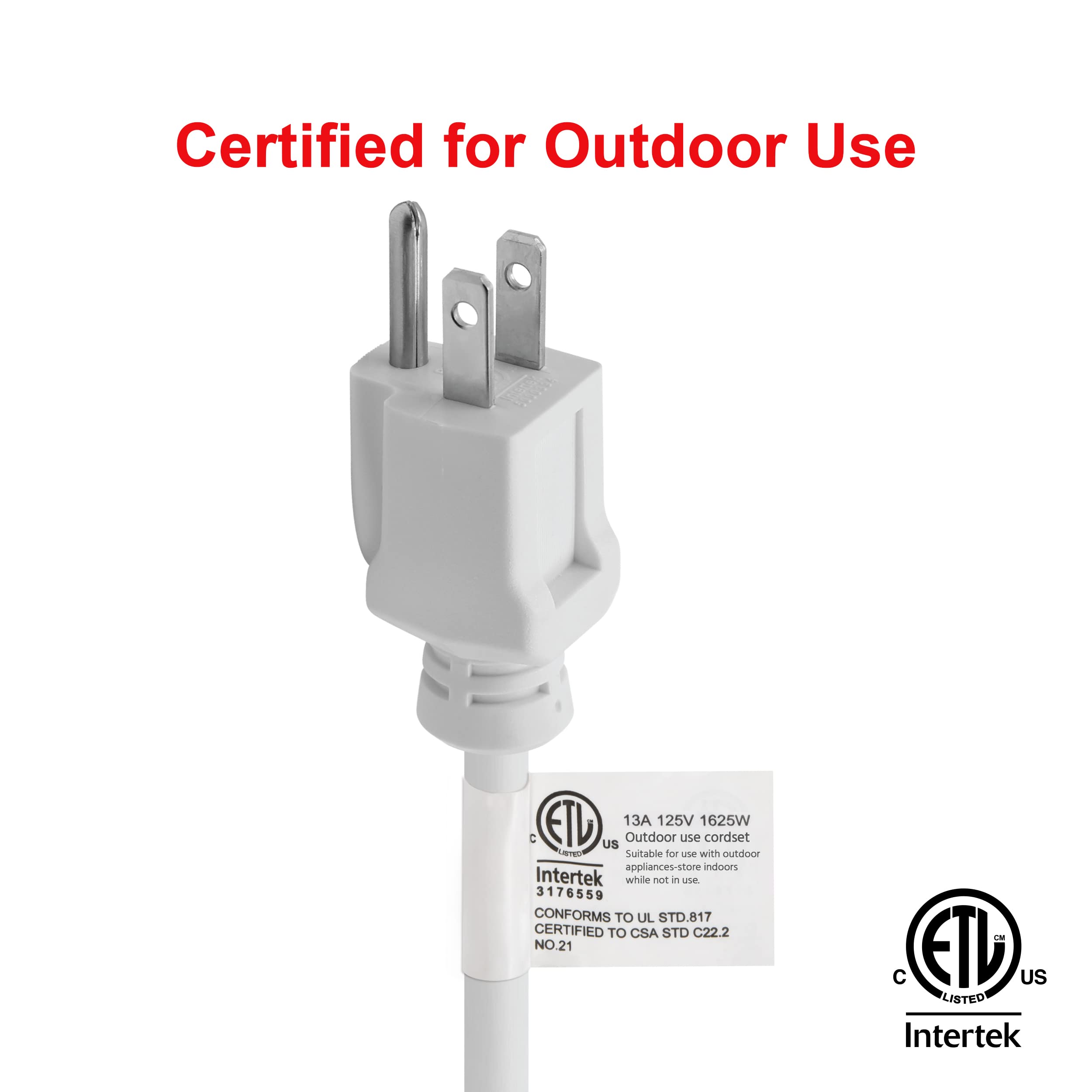 Clear Power 35 Ft Indoor/Outdoor Extension Cord 16/3 Sjtw, White, Water & Weather Resistant, Flame Retardant, 3 Prong Grounded Plug, Cp10207
