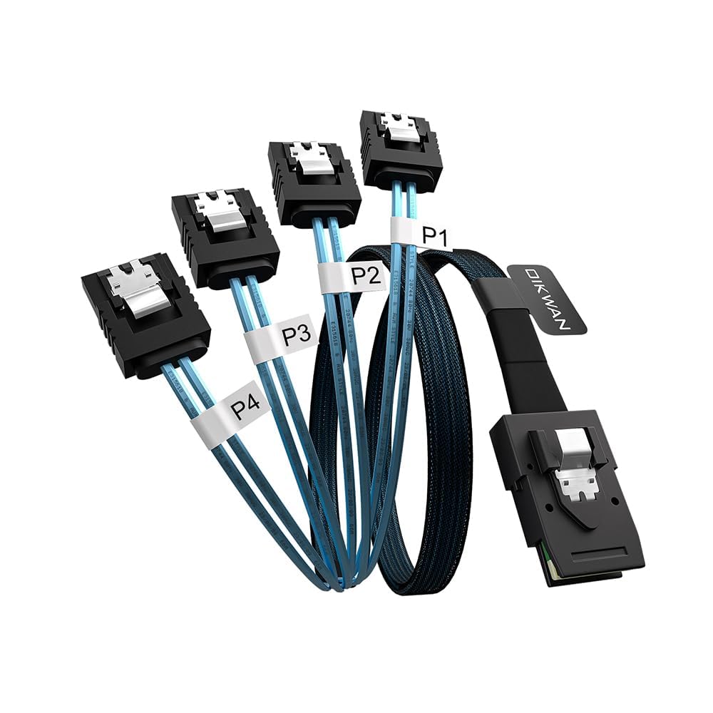 Oikwan Mini Sas To 4 Sata Cable, 36 Pin Sff 8087 Host/Controller To 7 Pin Sata Target/Backplane, Compatible With Perc H310, Raid