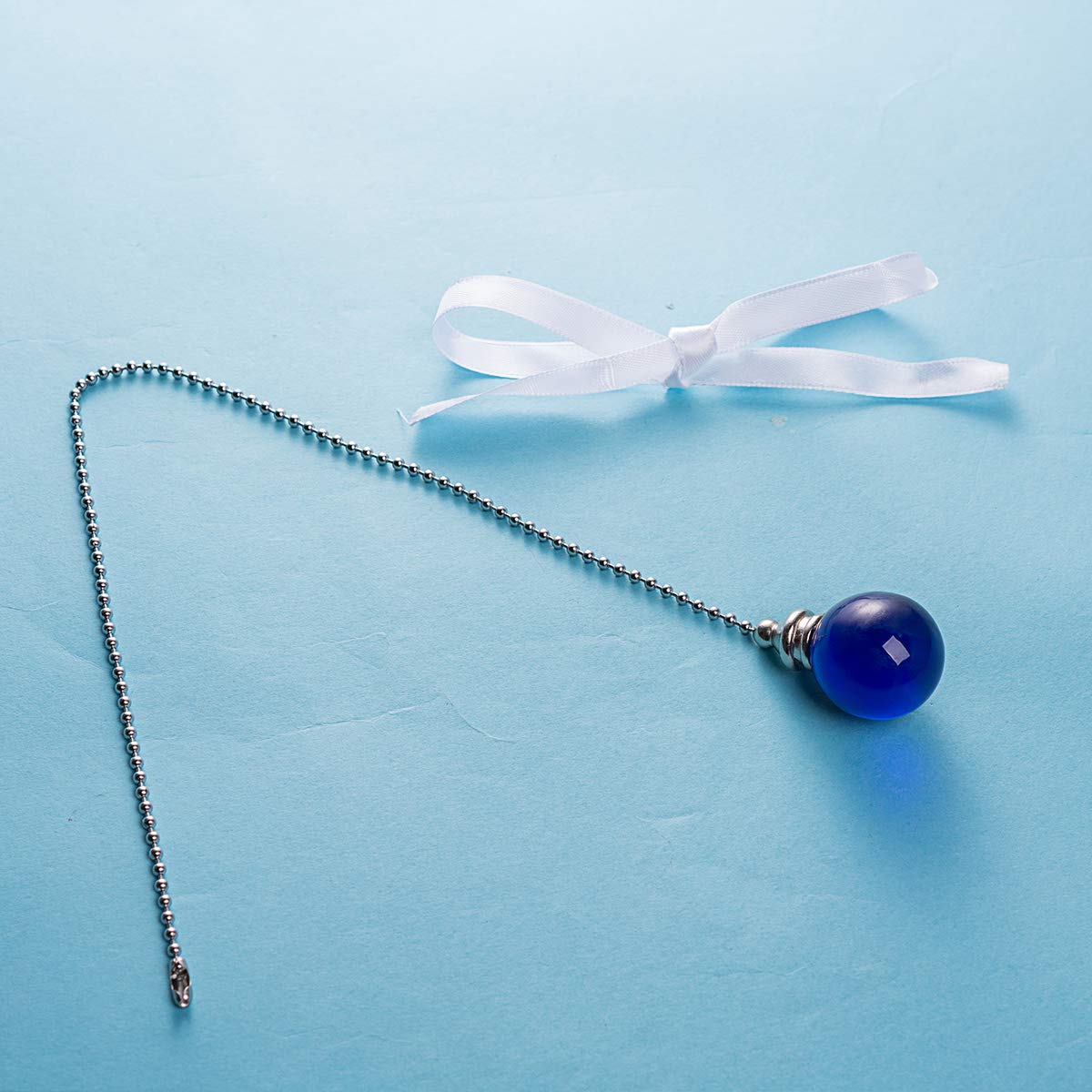 Ceiling Fan Pull Chain, 2Pcs Blue 30Mm Diameter Crystal Ball Fan Pull Chain, 20 Inches Fan Pulls Set With Connector Ceiling Fan